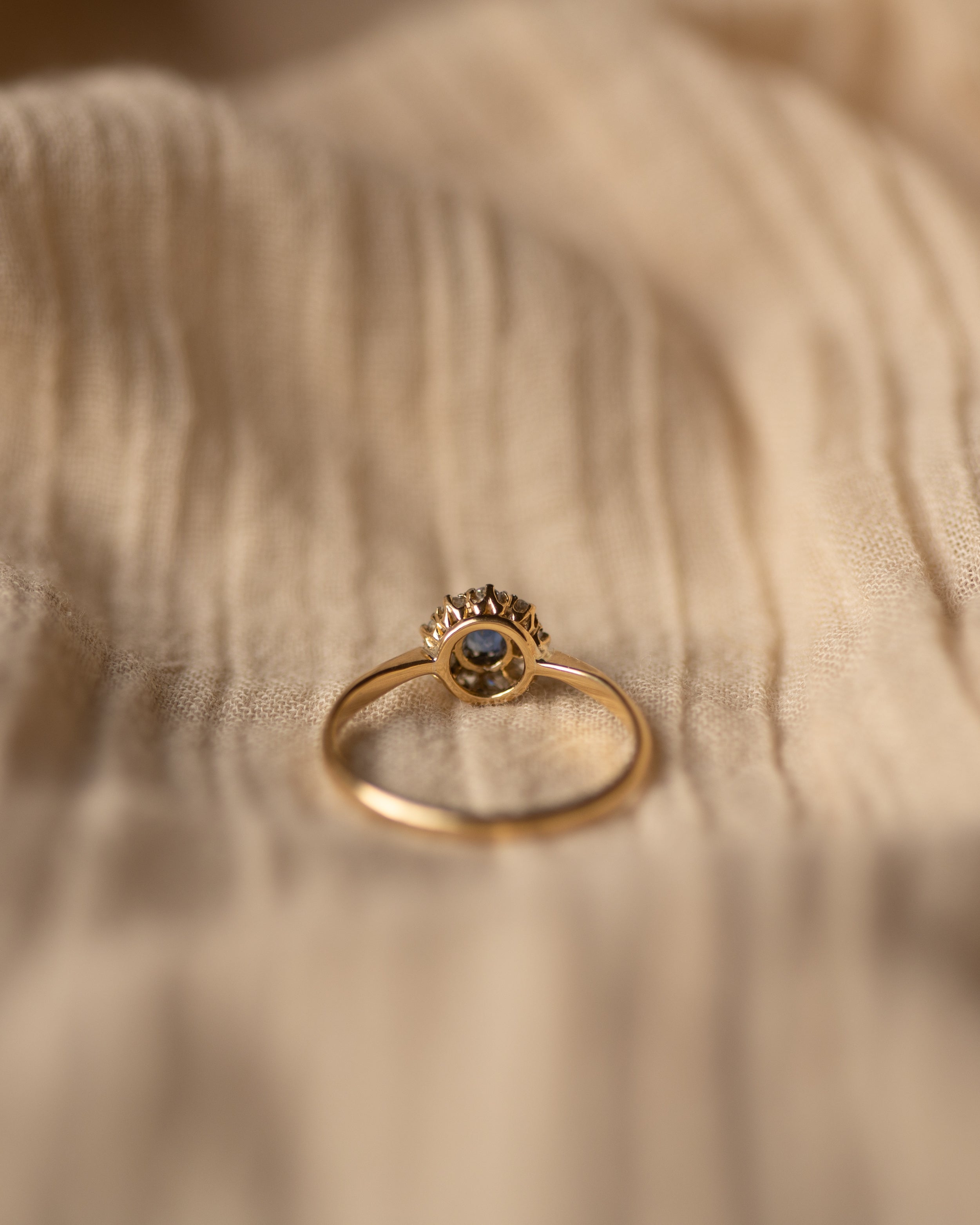 Grace Antique Edwardian 18ct Gold Sapphire & Diamond Cluster Ring