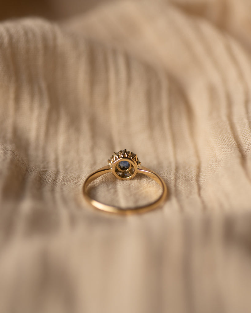 Grace Antique Edwardian 18ct Gold Sapphire & Diamond Cluster Ring