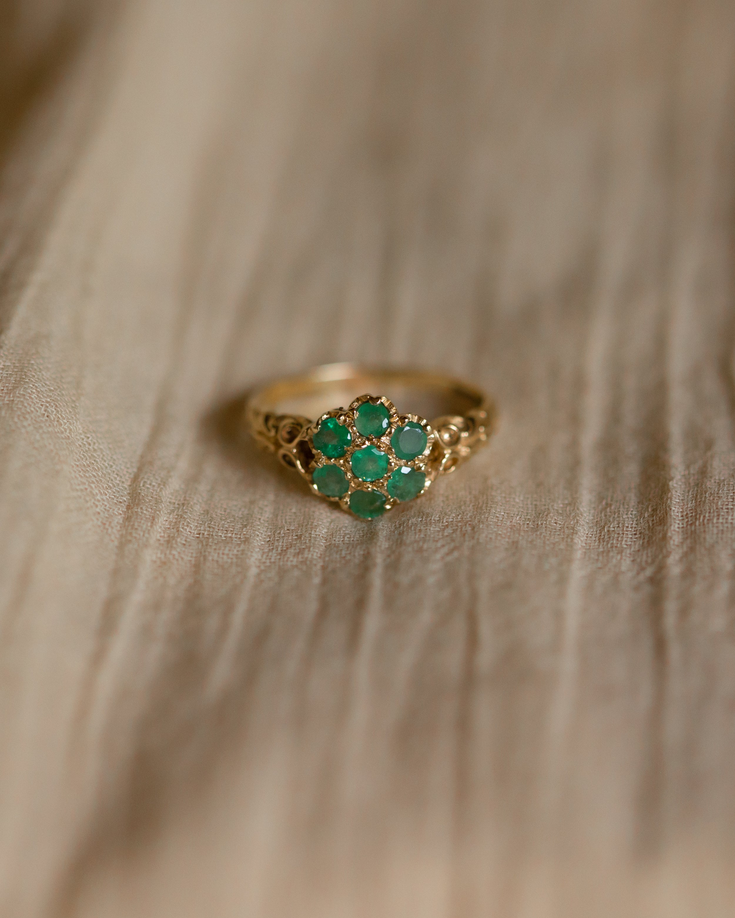Image of Marigold 1989 Vintage 9ct Gold Emerald Cluster Ring