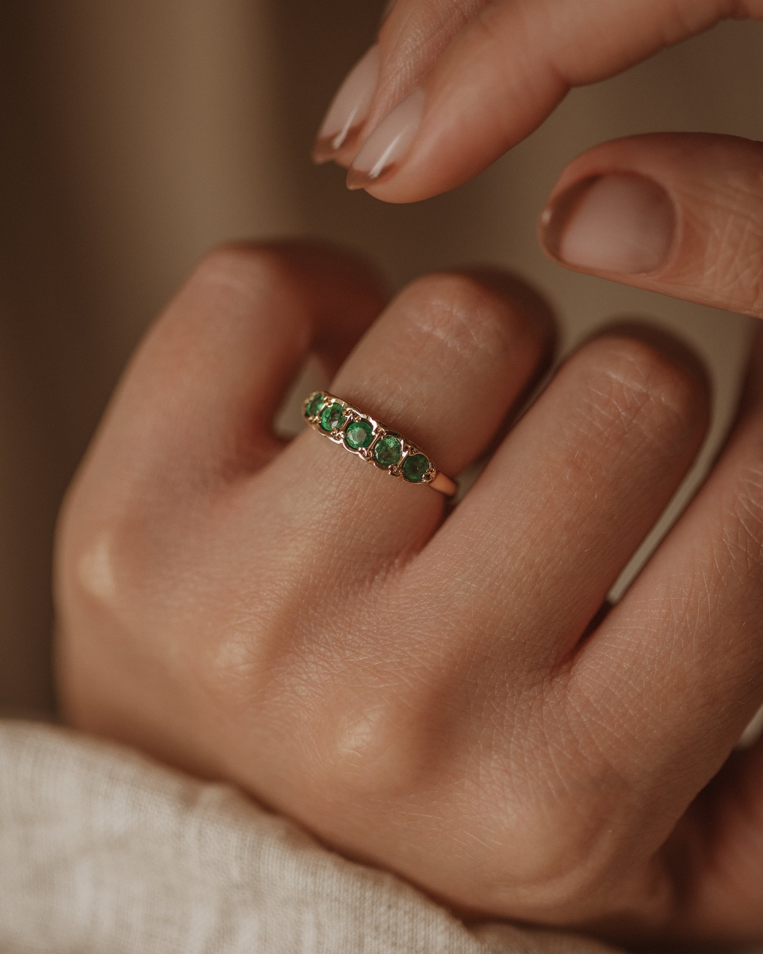 Edie 1986 9ct Gold Five Stone Emerald Ring