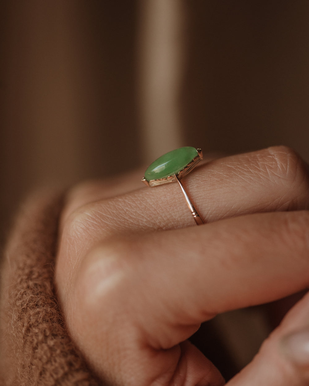 Edie Vintage 9ct Gold Jade Navette Ring
