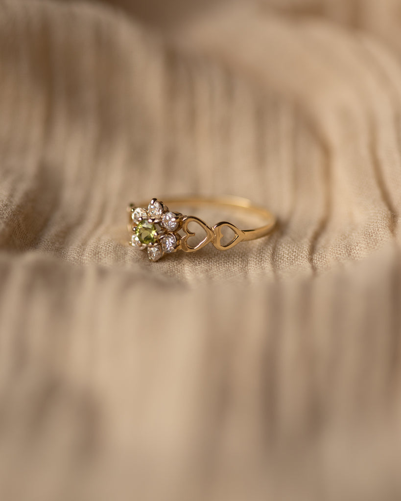 Darlene Vintage 9ct Gold Peridot & Cubic Zirconia Cluster Ring