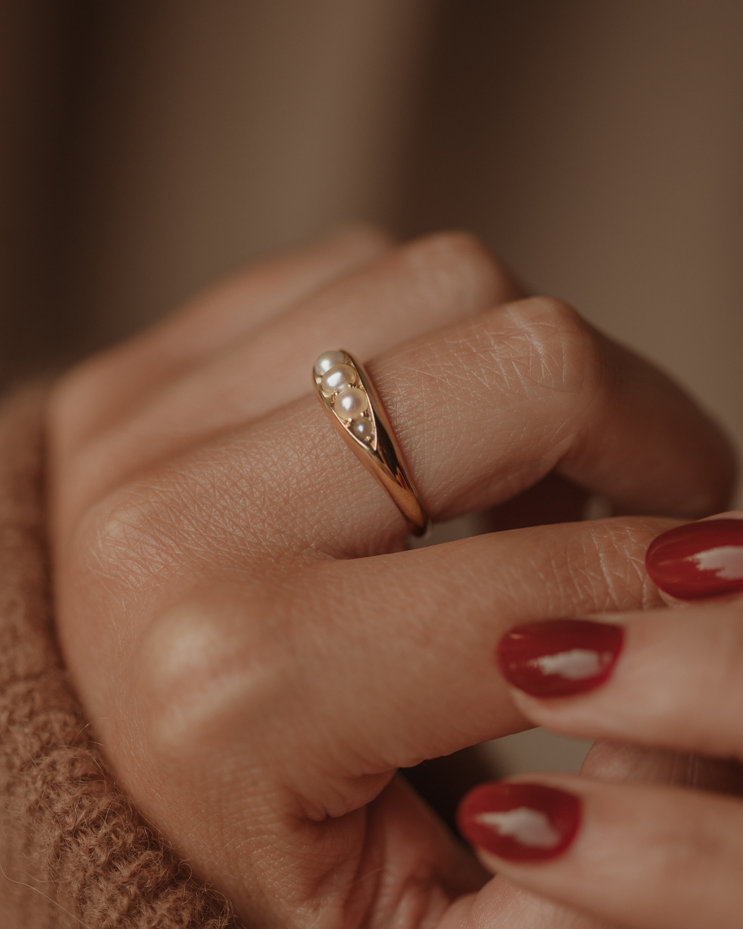 Olive 1892 Victorian Antique 18ct Gold Five Stone Pearl Ring