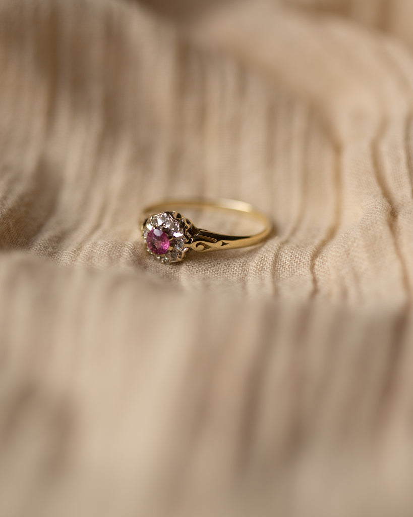 Helena 1985 Vintage 9ct Gold Ruby & Diamond Cluster Ring