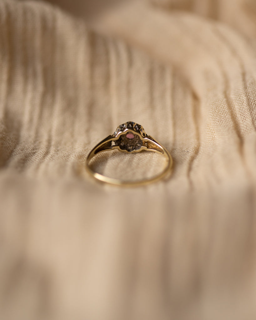 Helena 1985 Vintage 9ct Gold Ruby & Diamond Cluster Ring