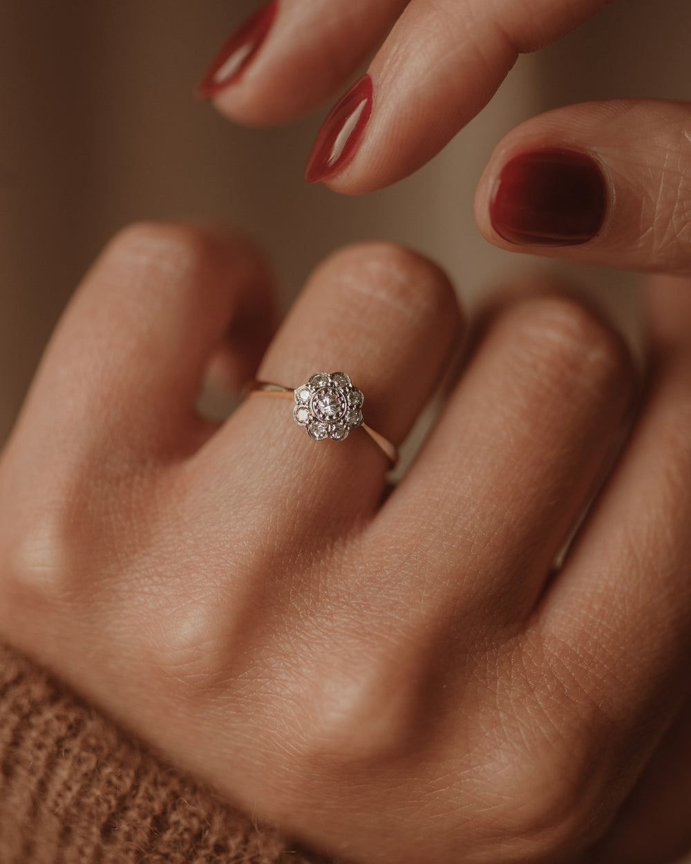 Margaret Antique 18ct Gold Diamond Daisy Cluster Ring