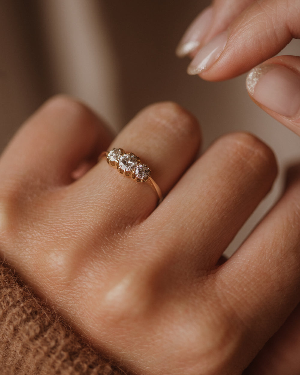 Thomasina 1811 Antique 18ct Gold Old-Cut Diamond Trilogy Ring