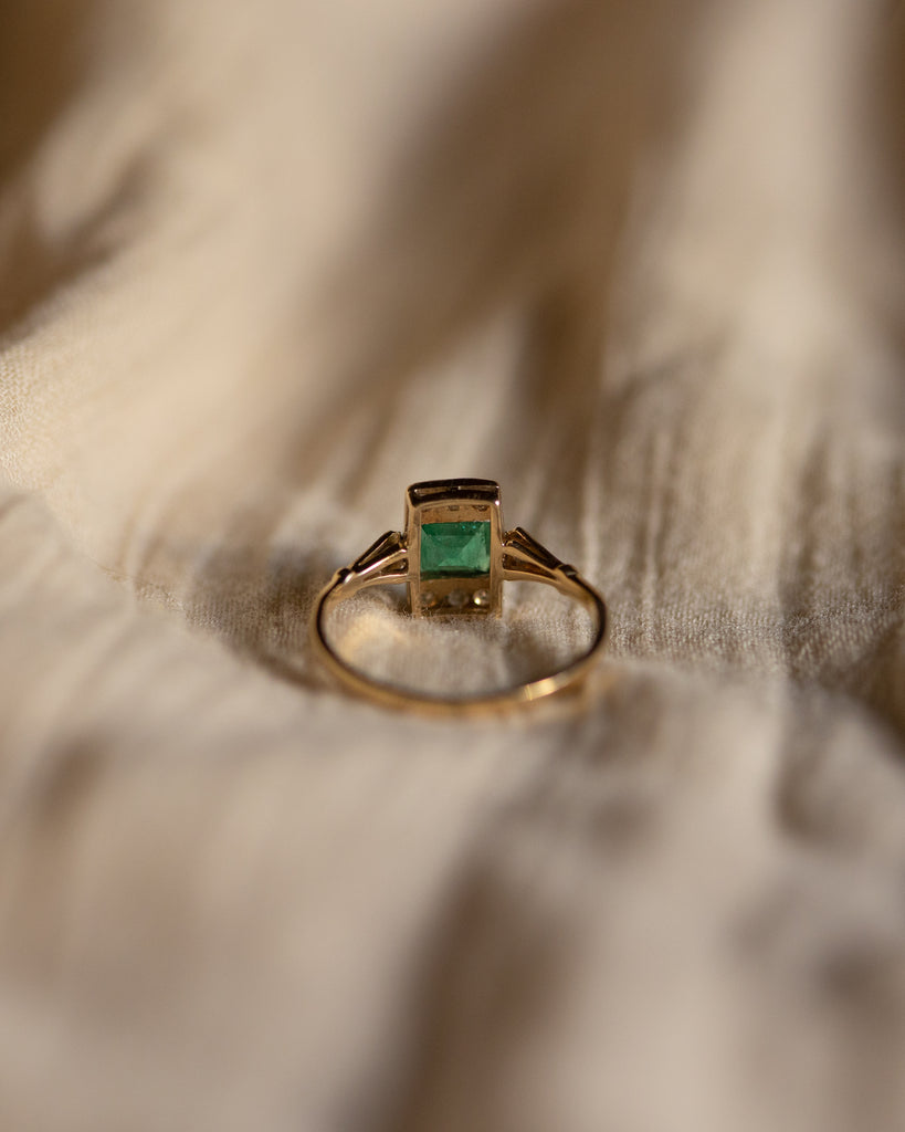 Marianne Antique Art Deco 18ct Gold Emerald & Diamond Ring