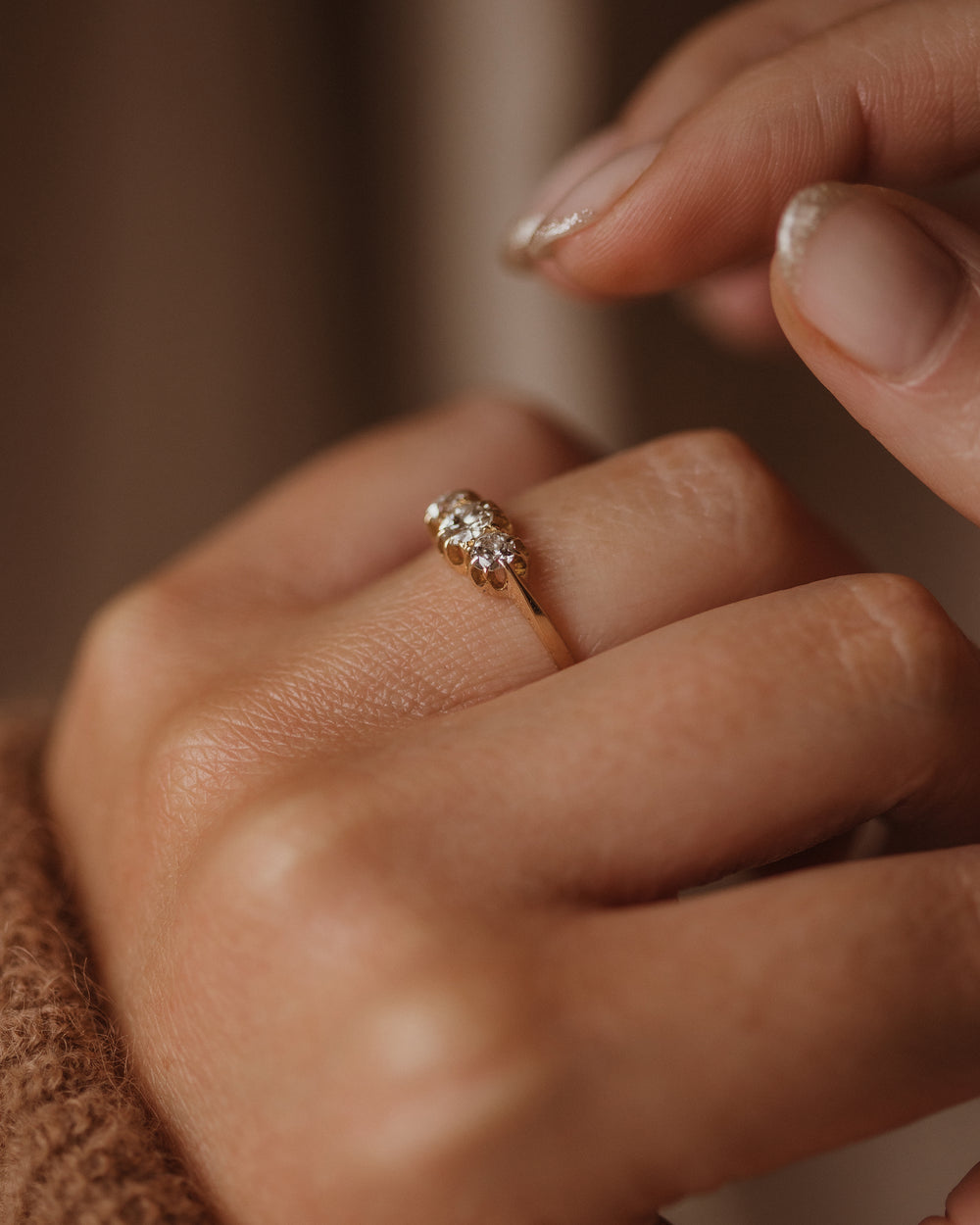 Thomasina 1811 Antique 18ct Gold Old-Cut Diamond Trilogy Ring