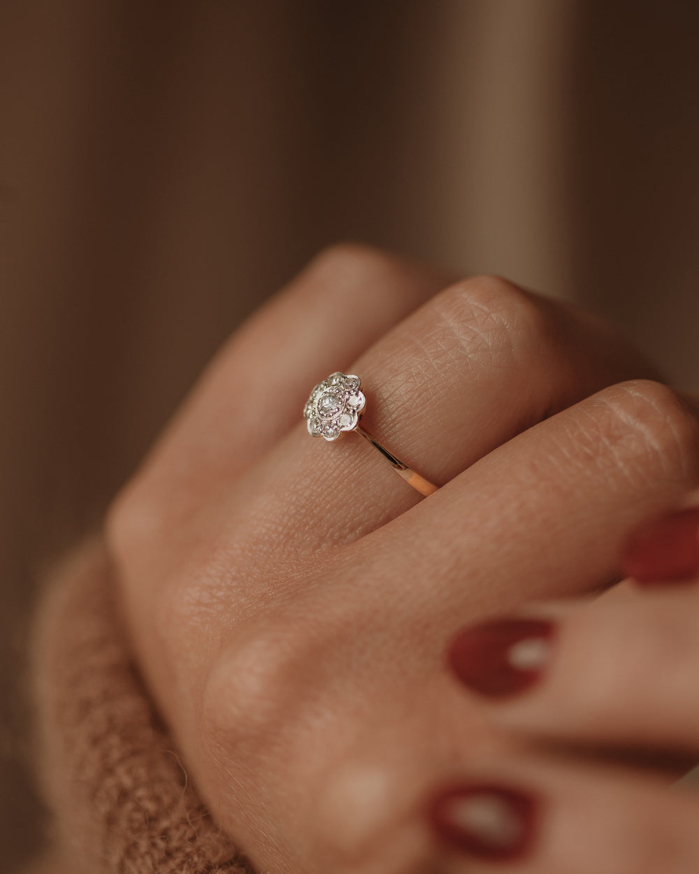 Margaret Antique 18ct Gold Diamond Daisy Cluster Ring