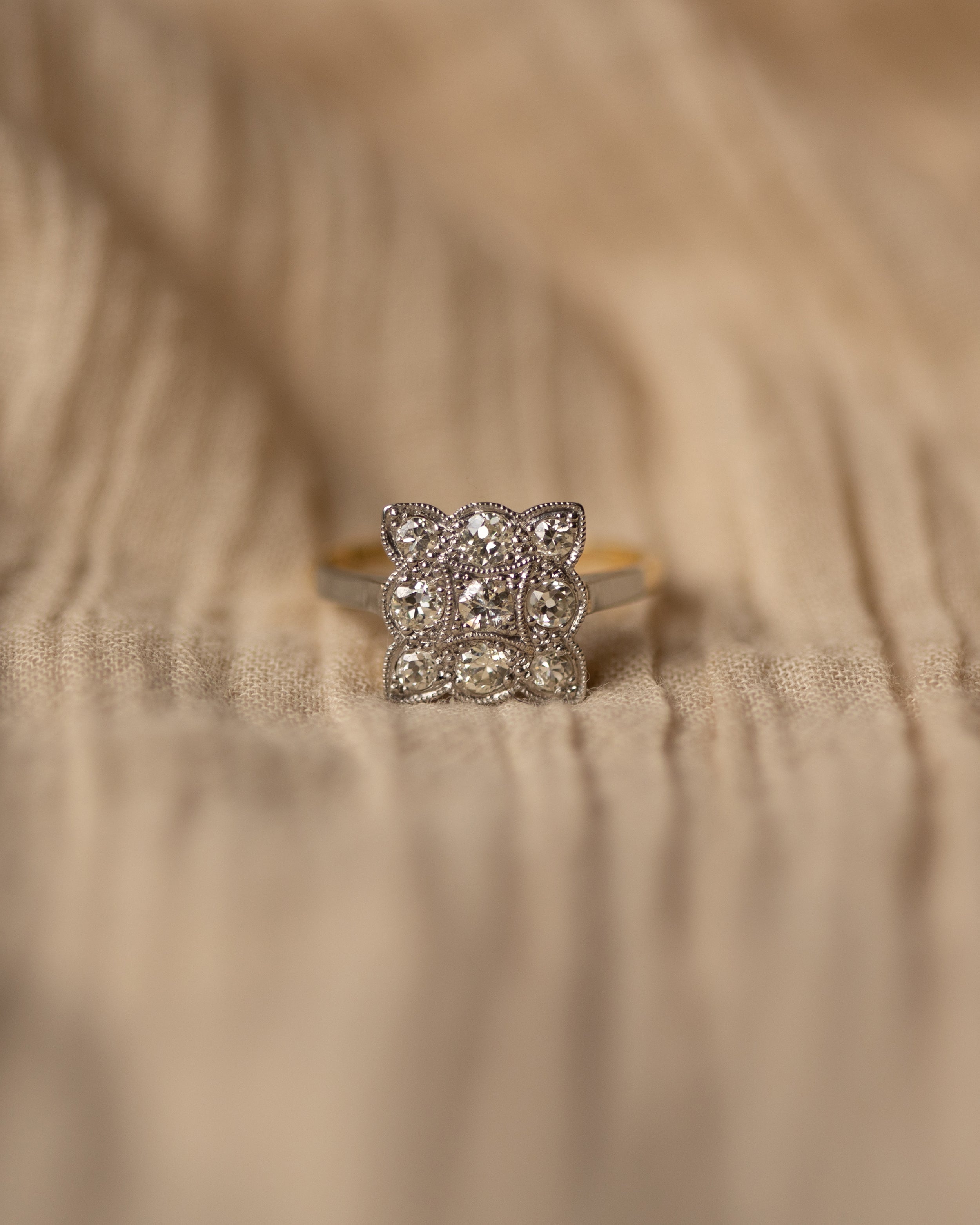 Alberta Antique Art Deco 18ct Gold Diamond Cluster Ring
