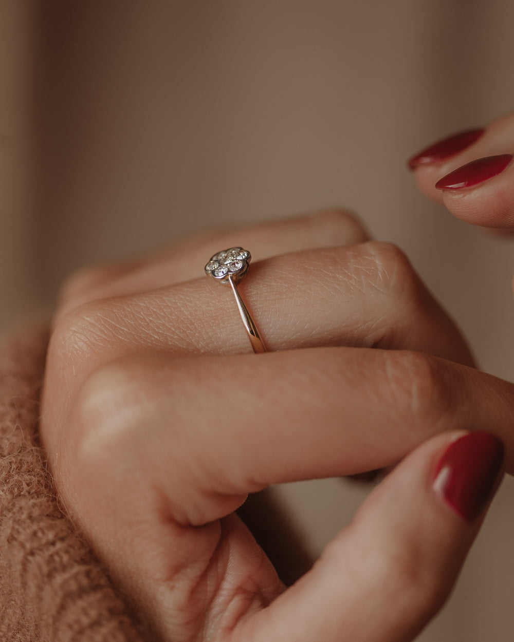 Jessa Antique Edwardian 18ct Gold Diamond Daisy Cluster Ring