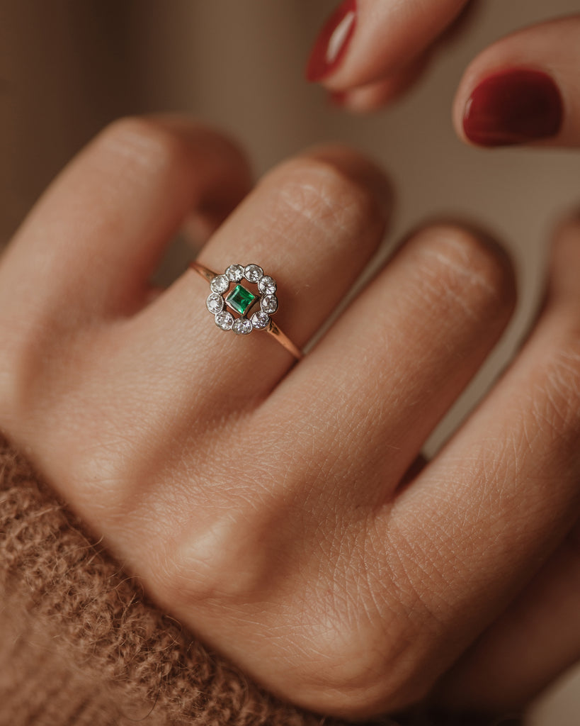 Eloise Antique 18ct Gold Emerald & Diamond Ring