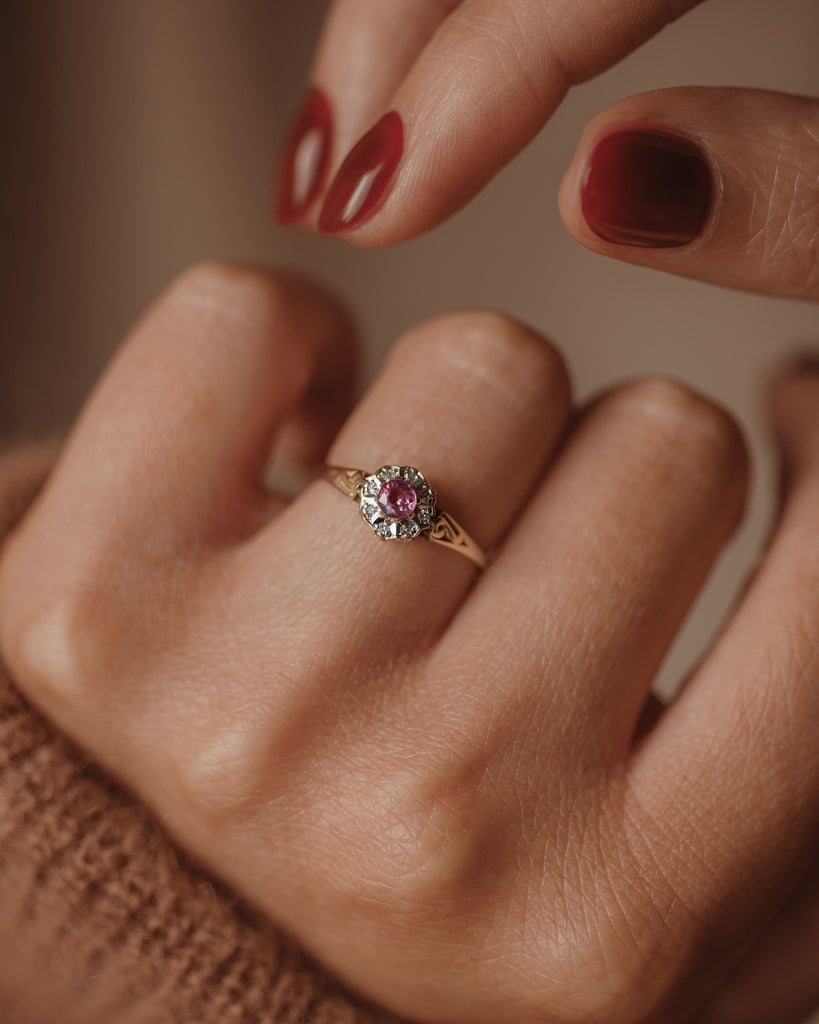 Helena 1985 Vintage 9ct Gold Ruby & Diamond Cluster Ring