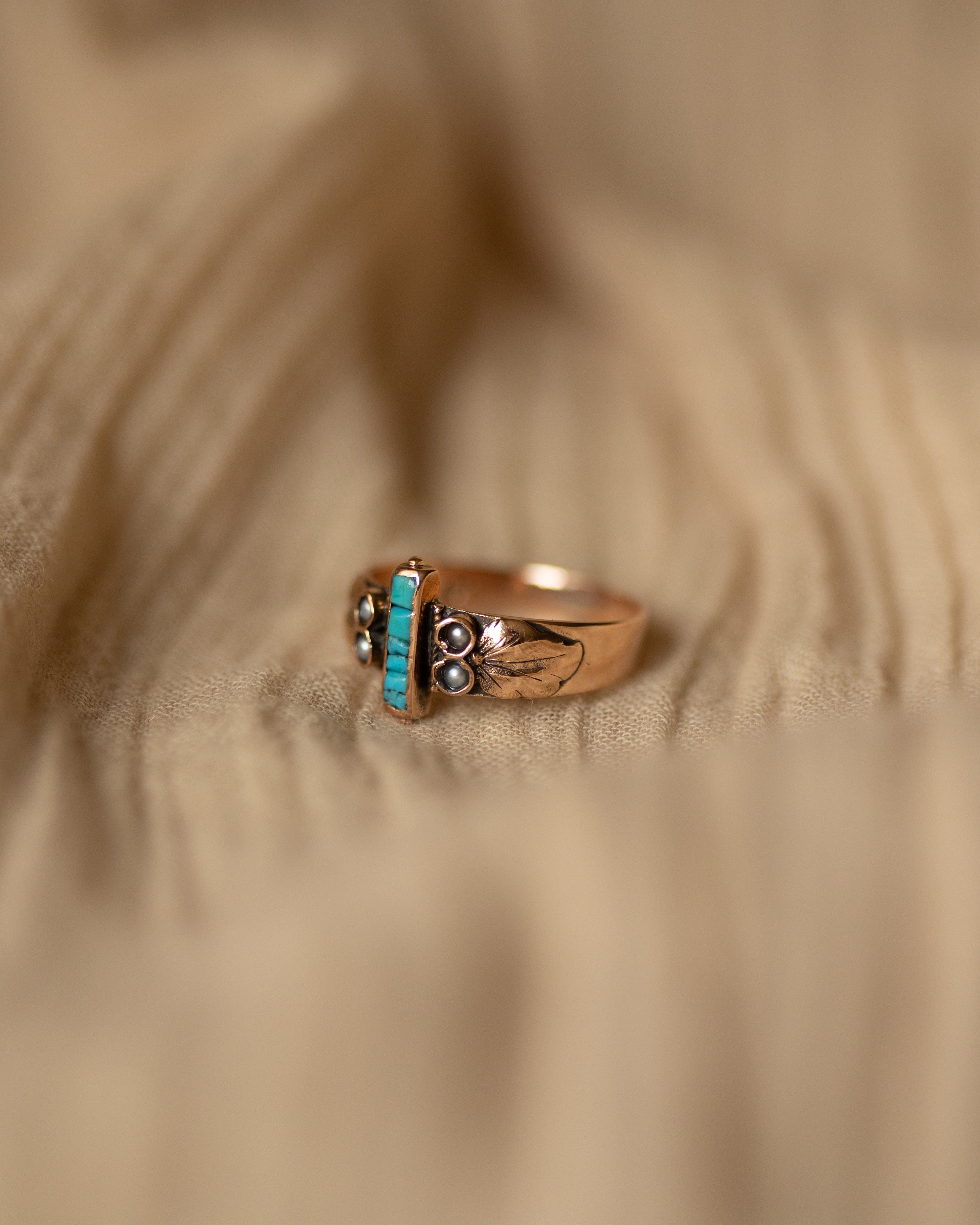Bess Antique 9ct Gold Turquoise & Pearl Ring