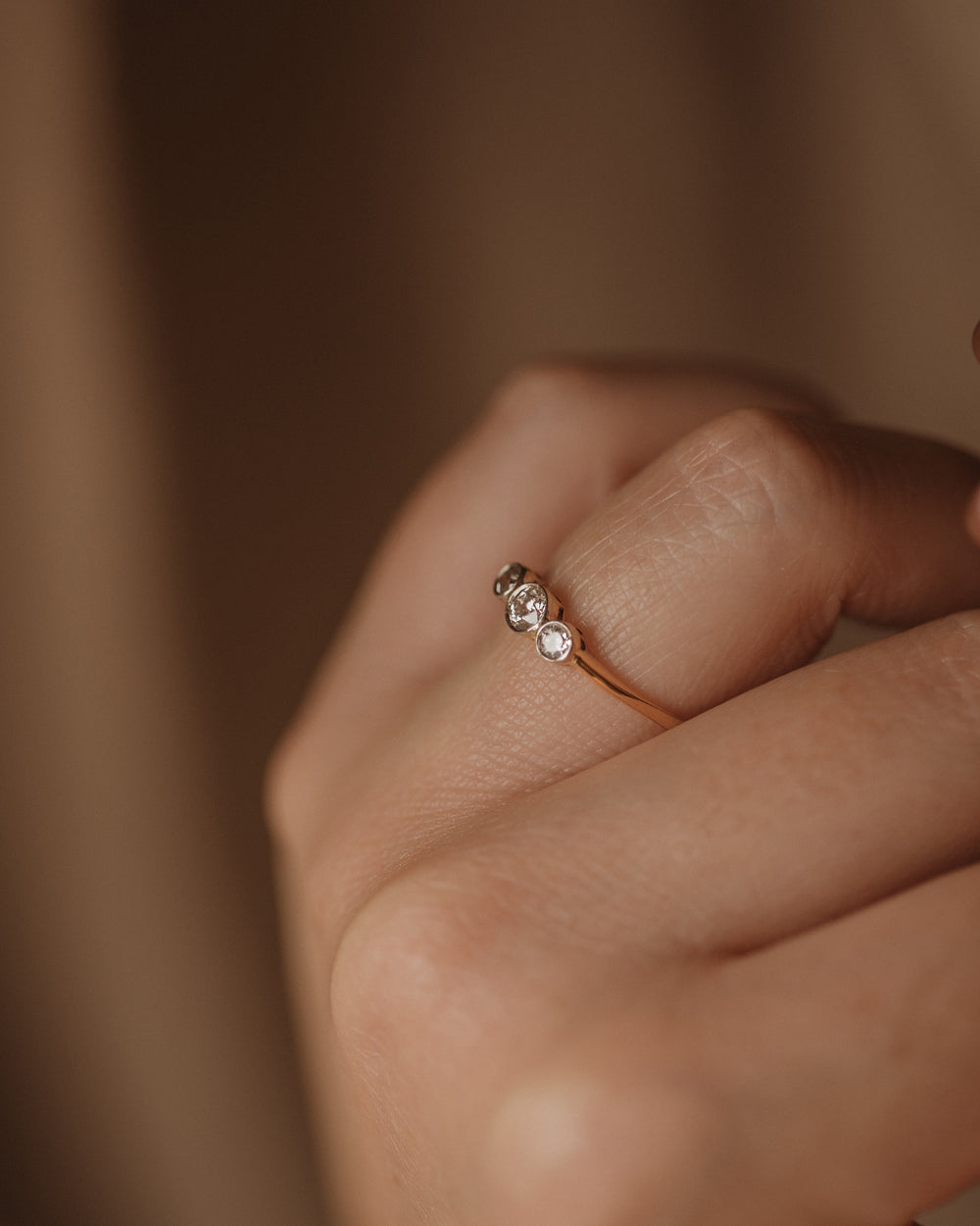 Olive Antique 18ct Gold Diamond Trilogy Ring