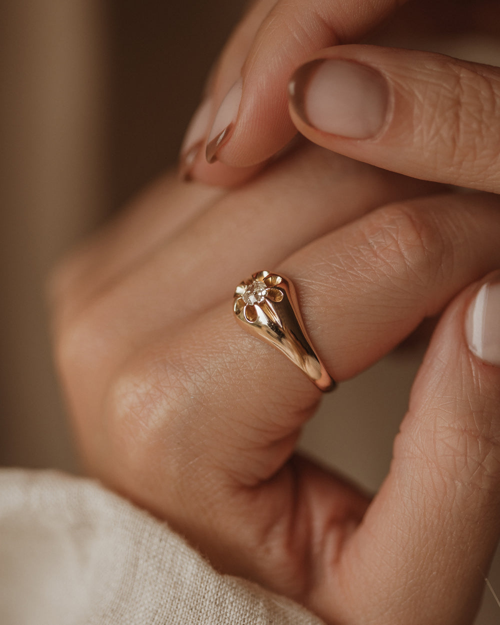 Joy Antique 9ct Gold Old-Cut Diamond Gypsy Ring