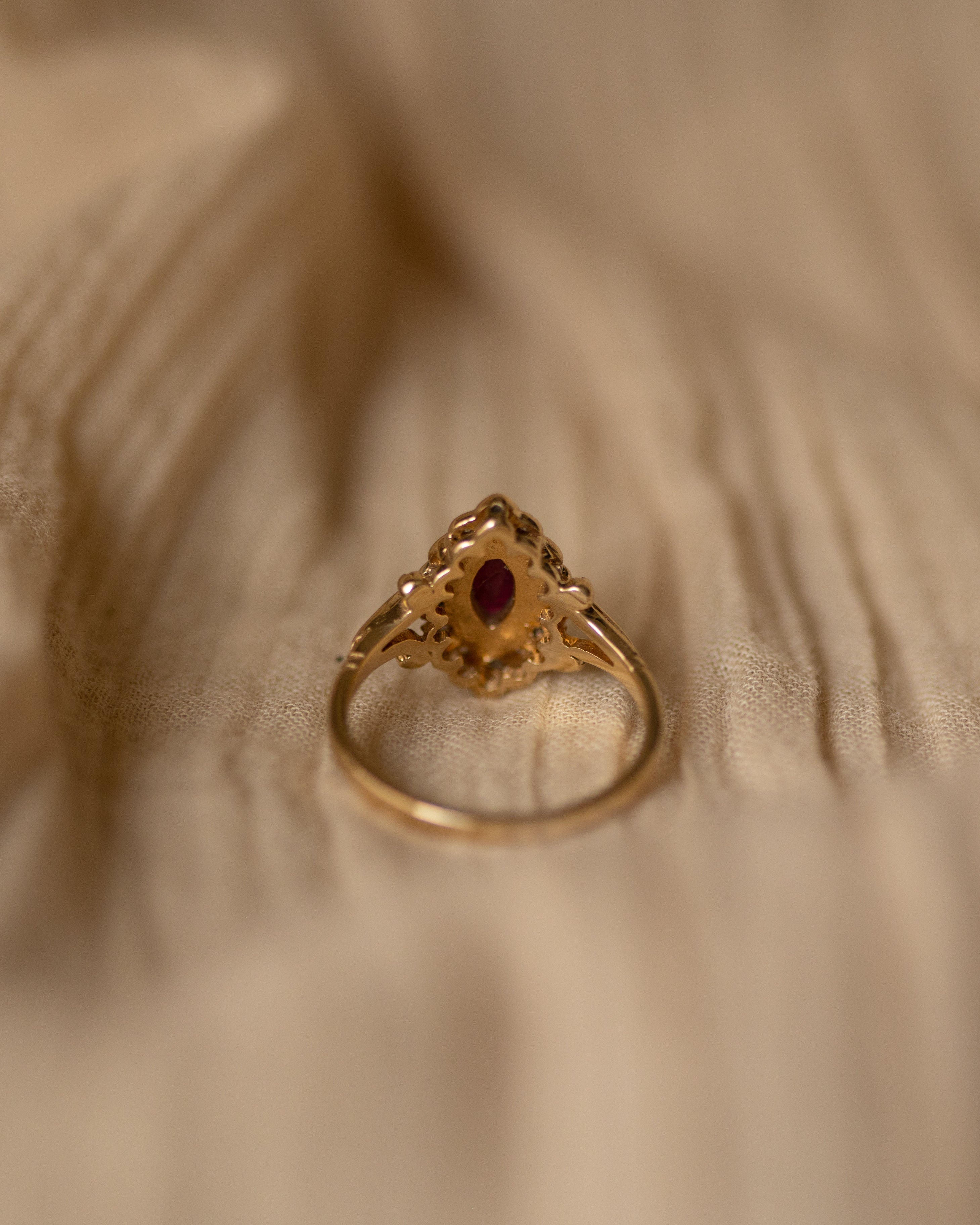 Irina Vintage 9ct Gold Ruby & Diamond Marquise Cluster Ring