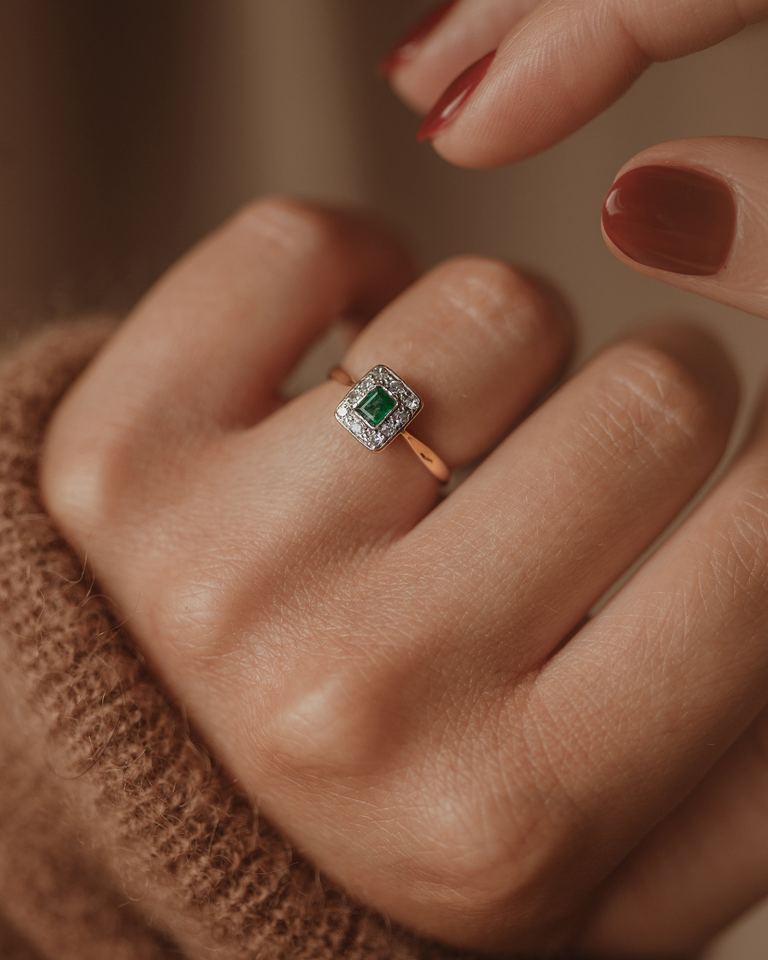 Image of Henrietta Antique 18ct Gold Emerald & Diamond Ring