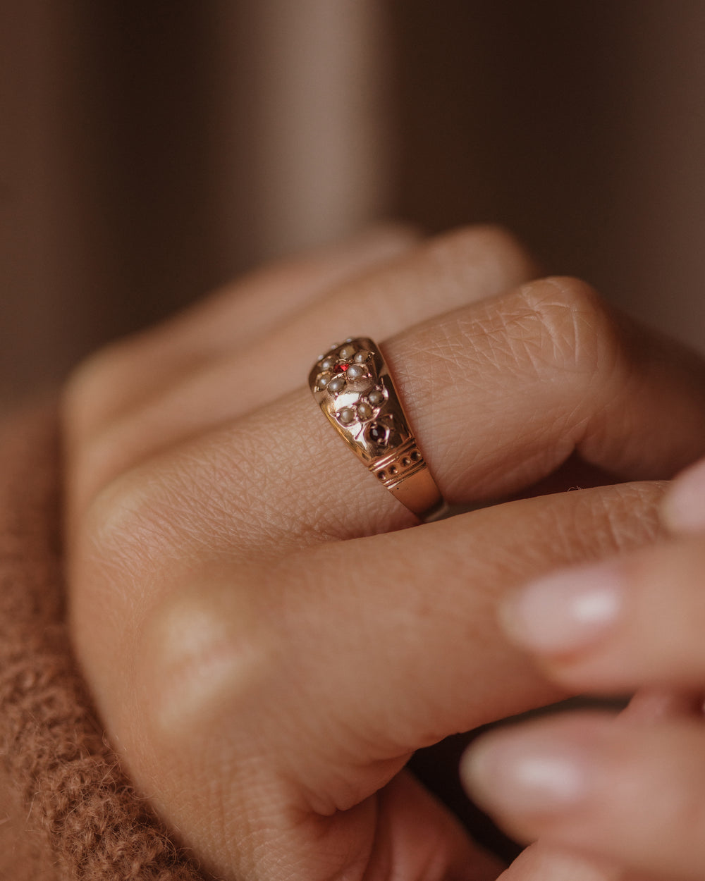 Magdalena 1890 Antique 15ct Gold Garnet & Pearl Ring