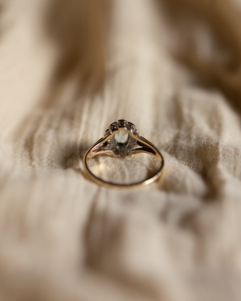 Felicity Vintage 9ct Gold Aquamarine & Diamond Flower Cluster Ring