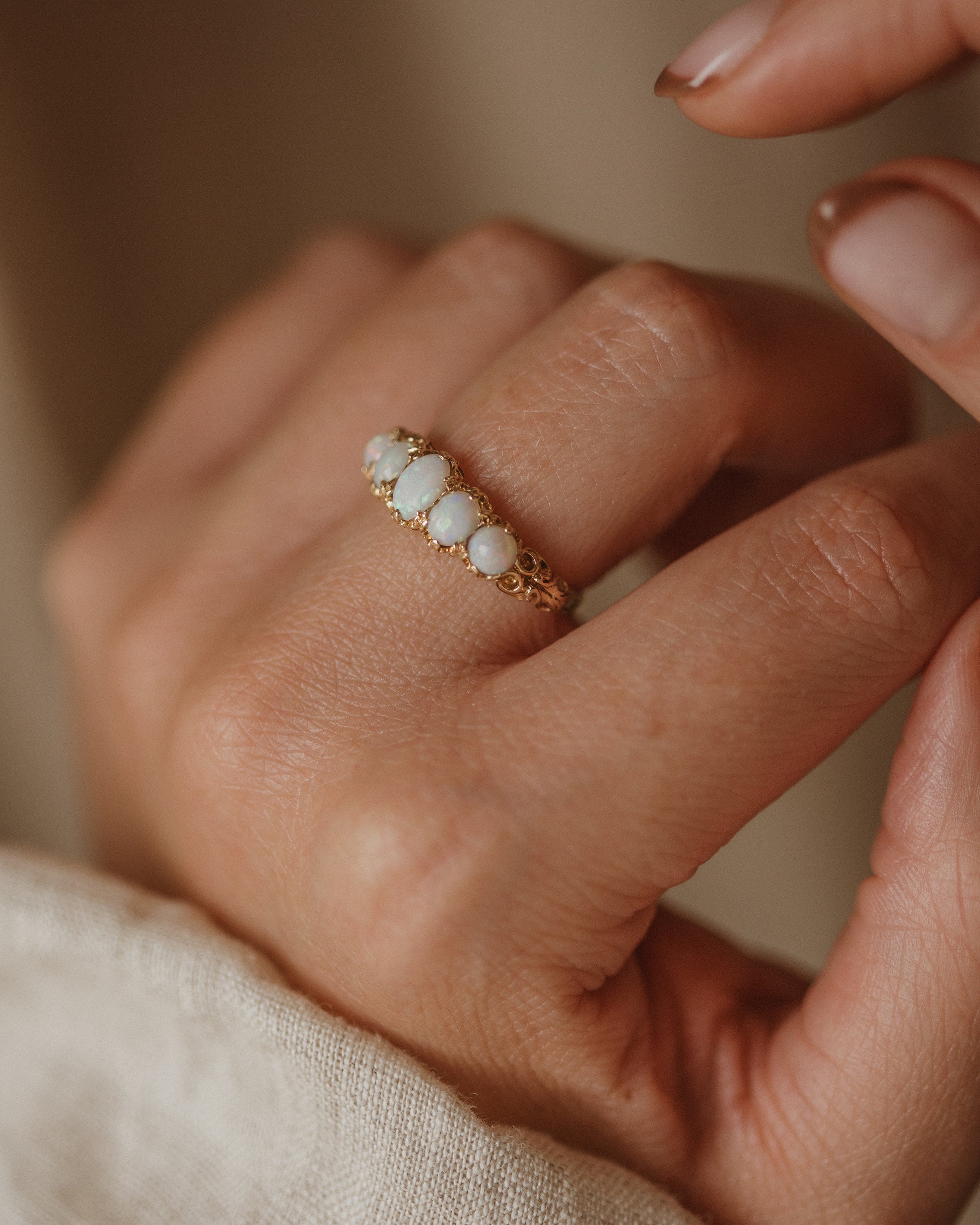 Georgette Vintage 9ct Gold Five Stone Opal Ring