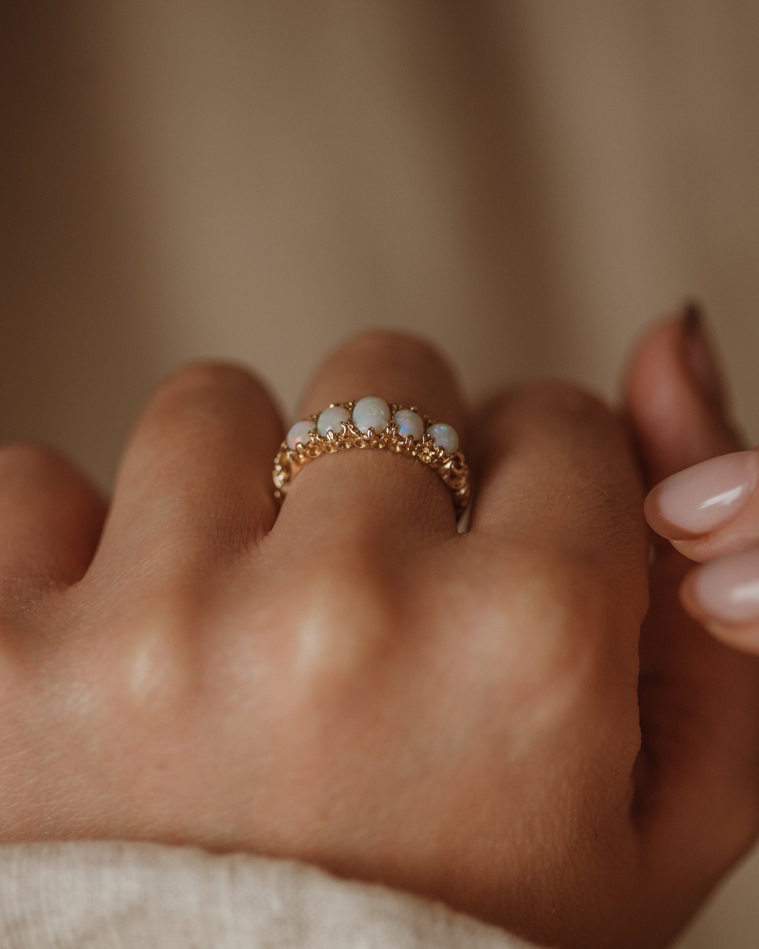 Georgette Vintage 9ct Gold Five Stone Opal Ring