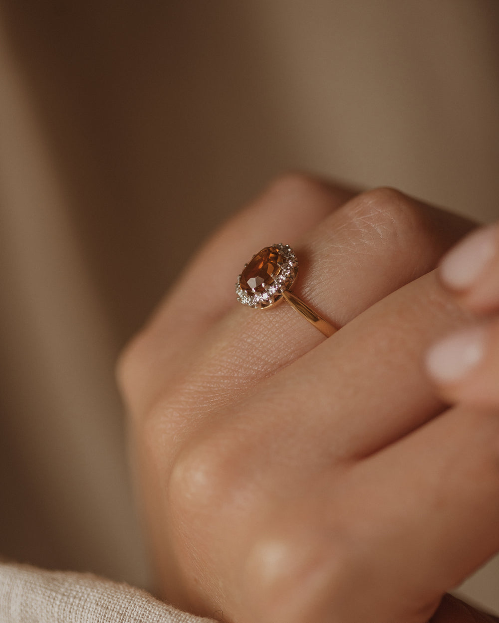 Mavis Vintage 18ct Gold Citrine & Diamond Cluster Ring