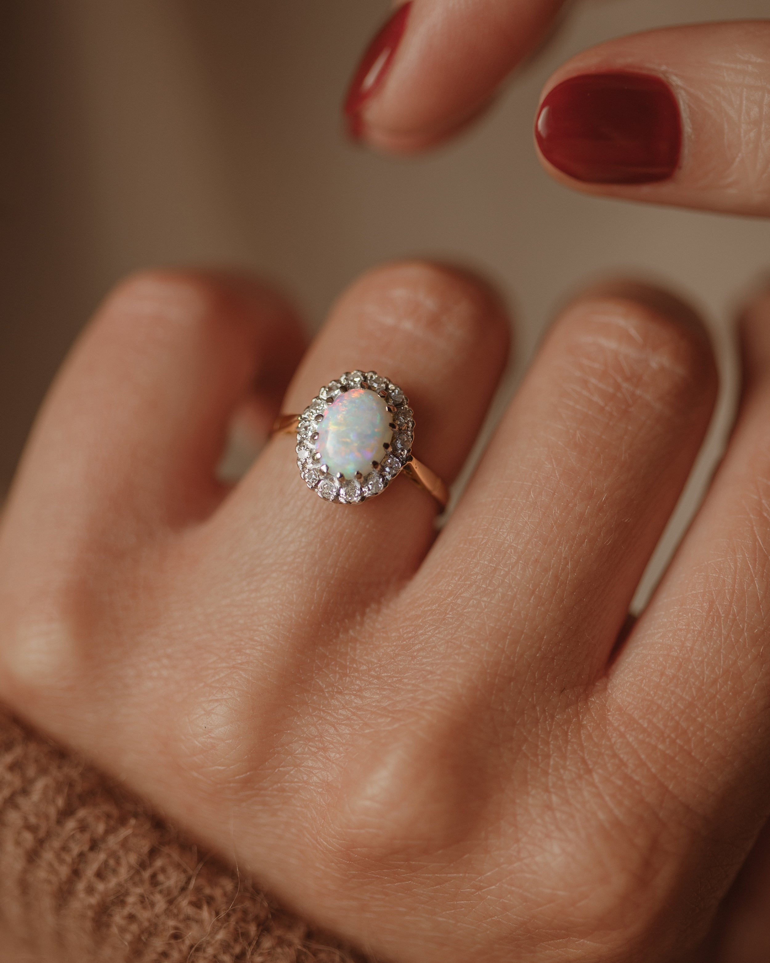 Image of Flora 1975 Vintage 18ct Gold Opal & Diamond Cluster Ring