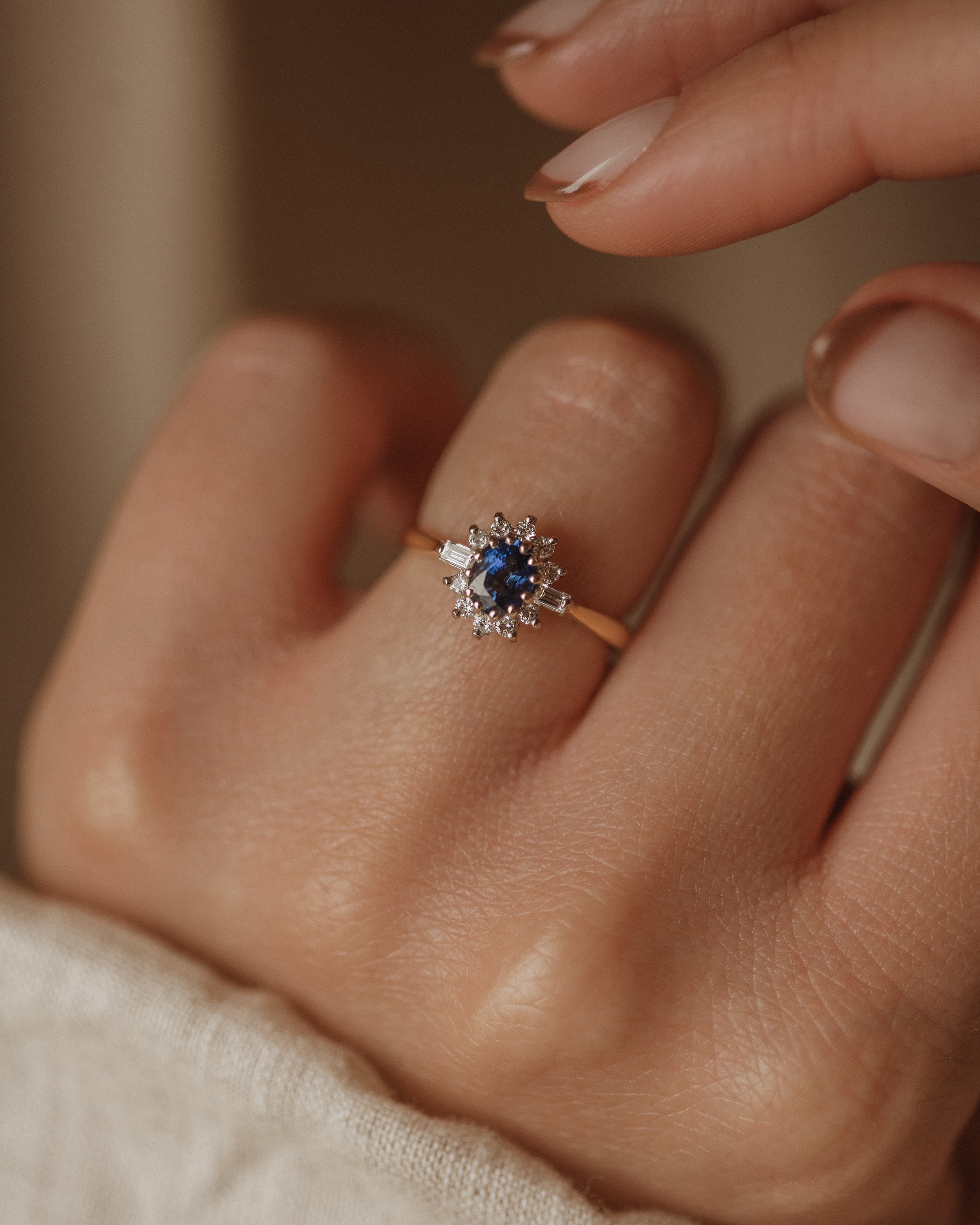 Image of Ottilie Vintage 18ct Gold Sapphire & Diamond Cluster Ring
