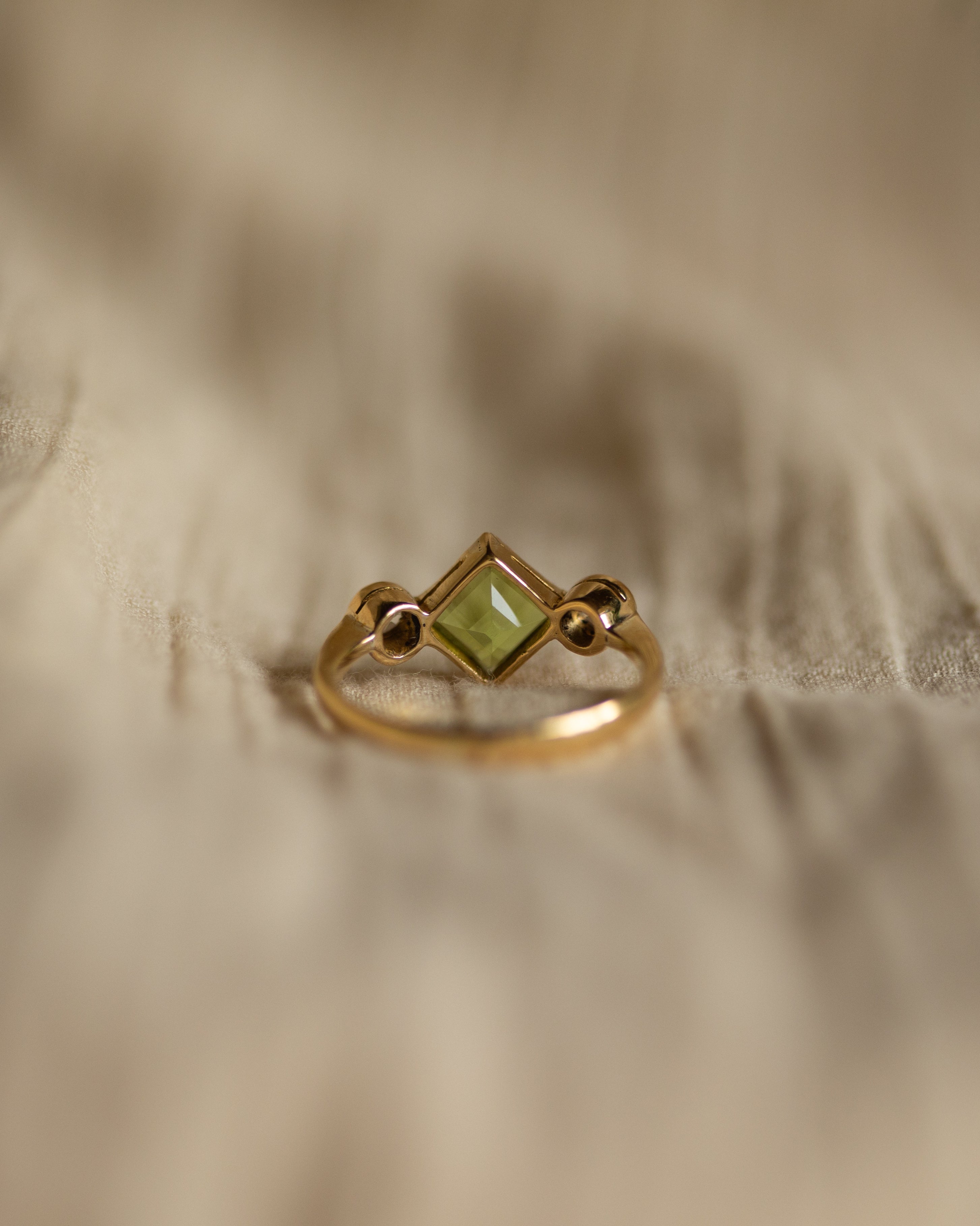 Inez Antique 18ct Gold Green Paste & Sapphire Trilogy Ring