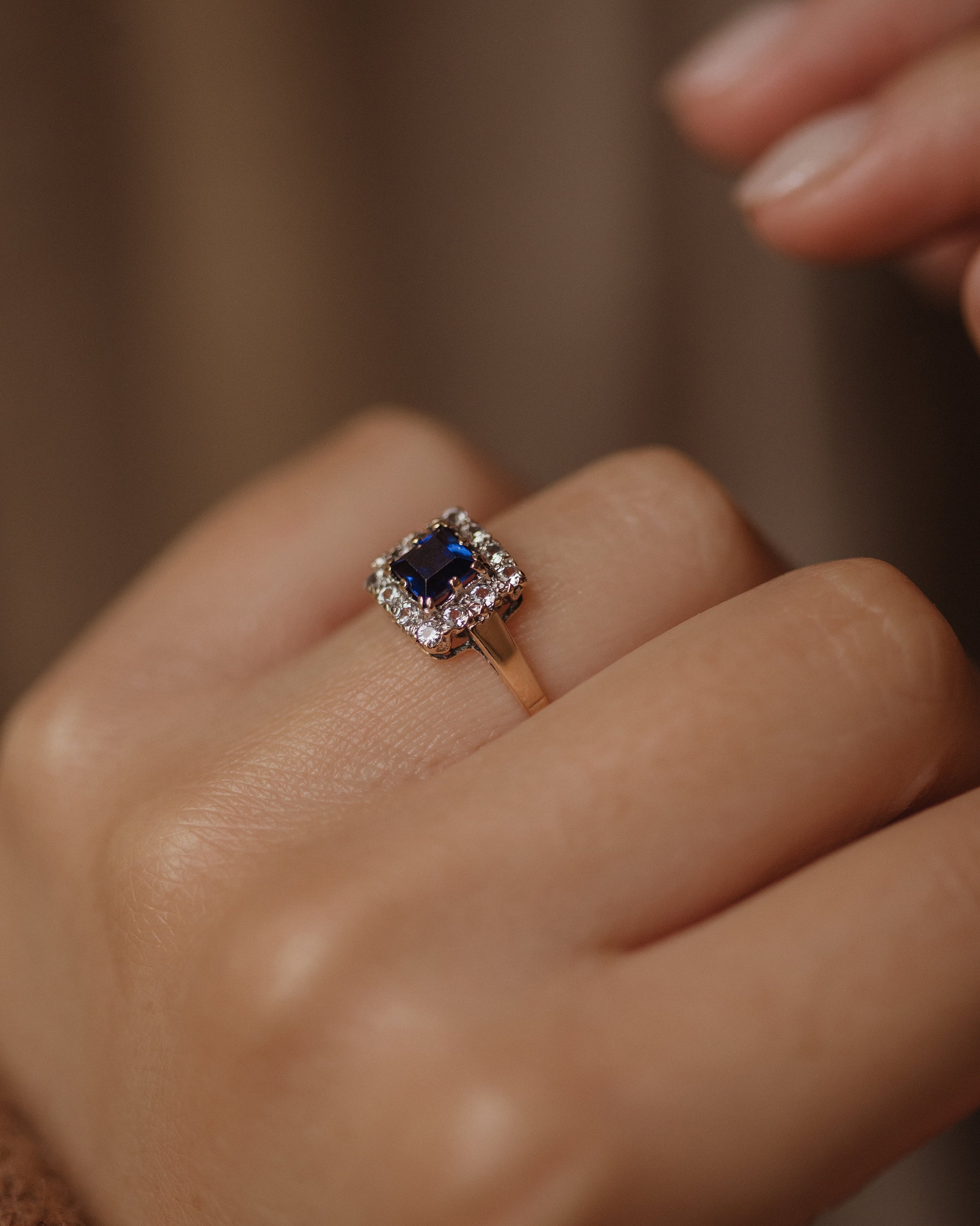 Audra Vintage 9ct Gold Square Sapphire Cluster Ring