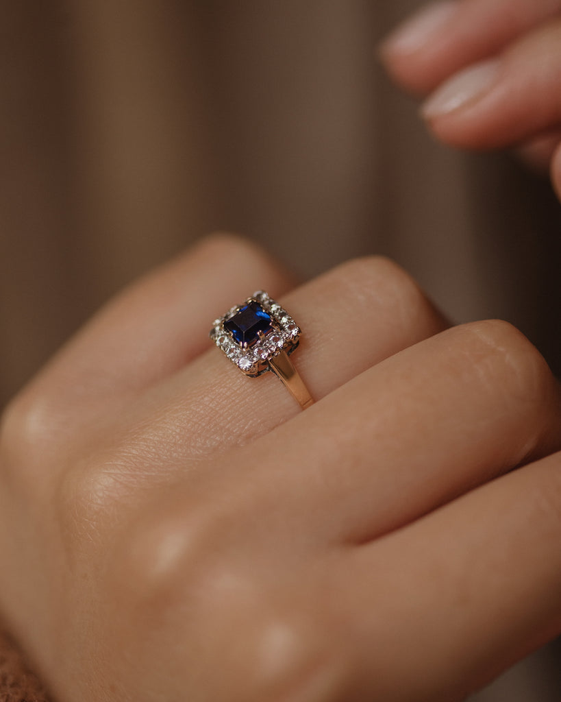 Audra Vintage 9ct Gold Square Sapphire Cluster Ring