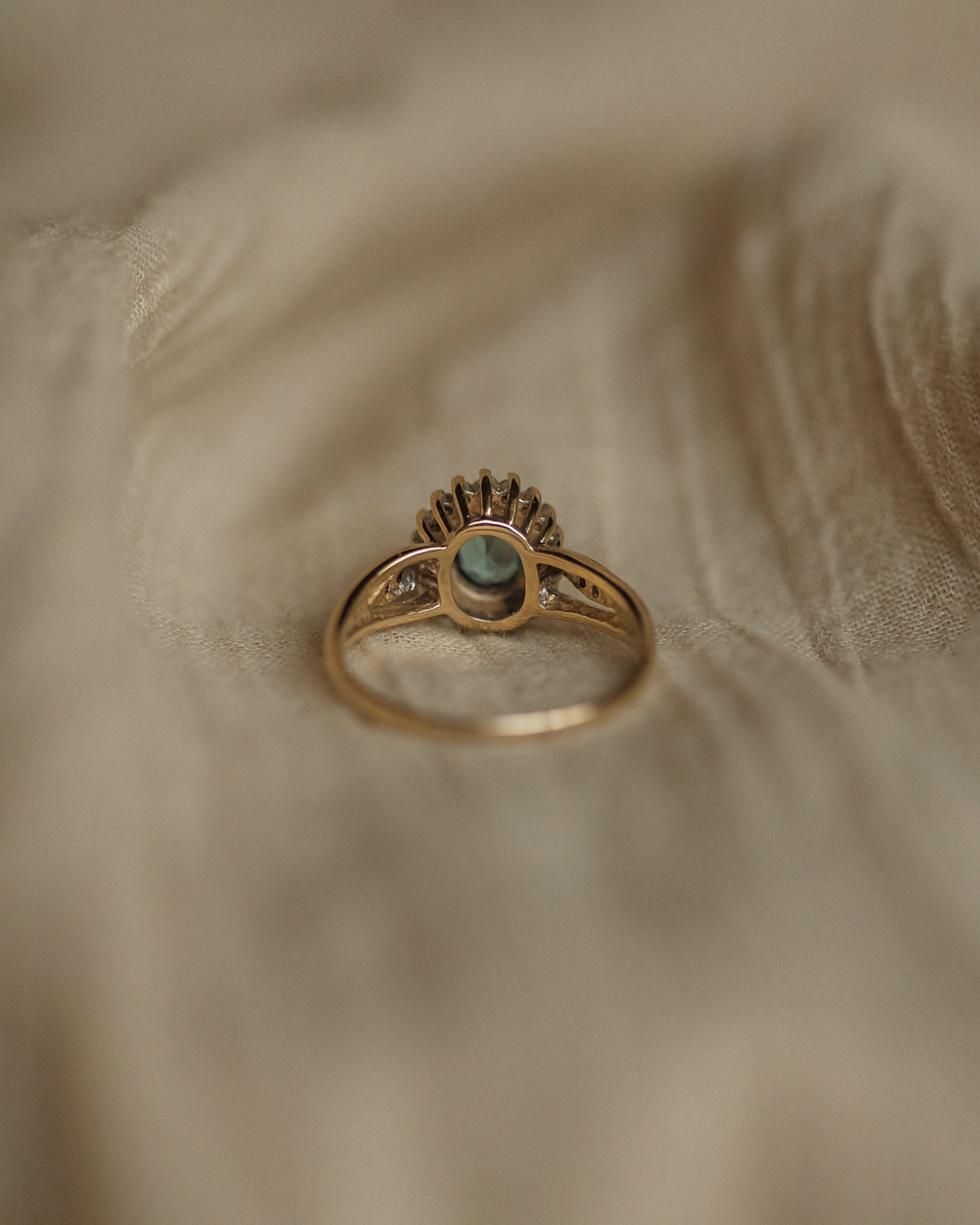 Laverne 1989 Vintage 9ct Gold Aquamarine & Diamond Cluster Ring