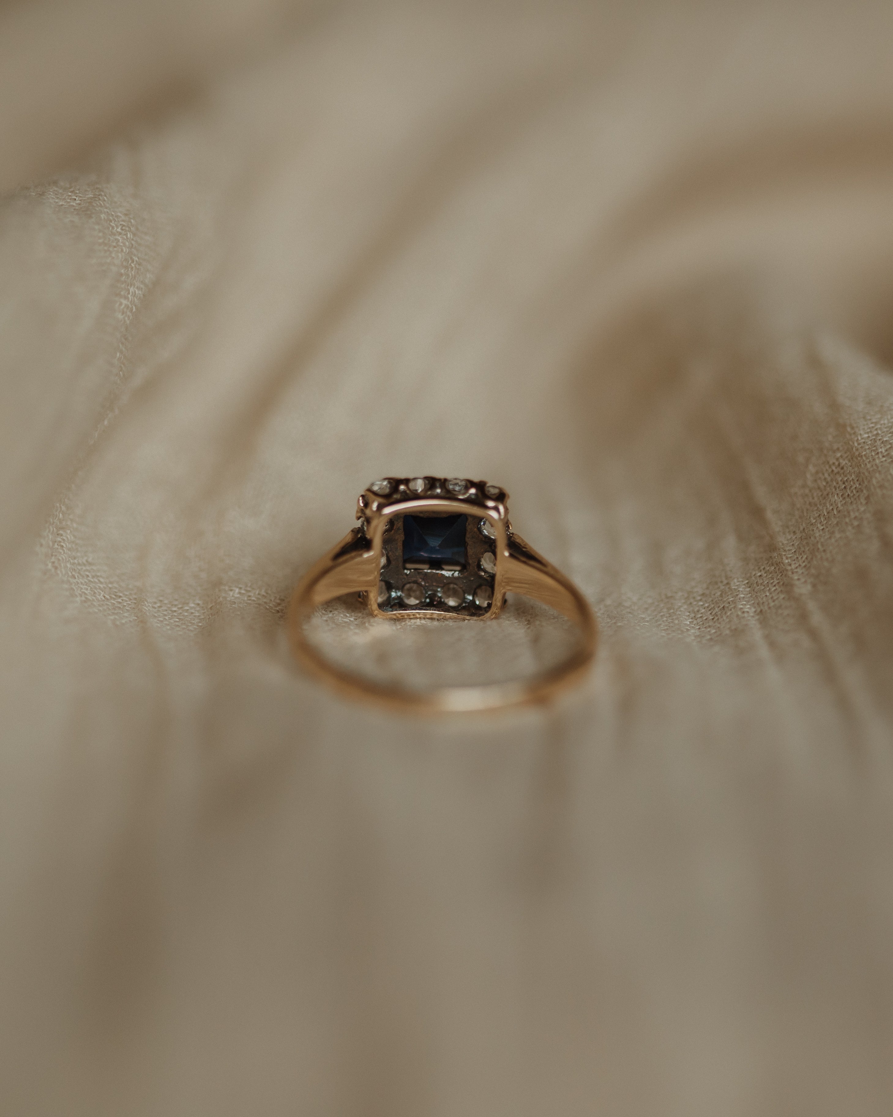 Audra Vintage 9ct Gold Square Sapphire Cluster Ring