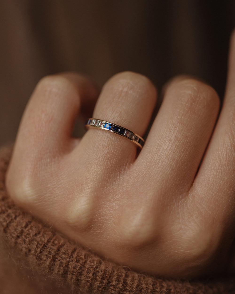 Elena Vintage 9ct Gold Sapphire & Cubic Zircon Eternity Ring