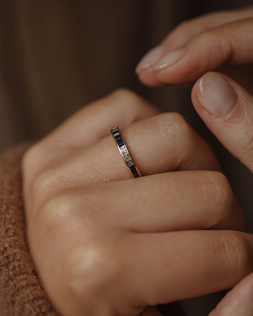 Elena Vintage 9ct Gold Sapphire & Cubic Zircon Eternity Ring