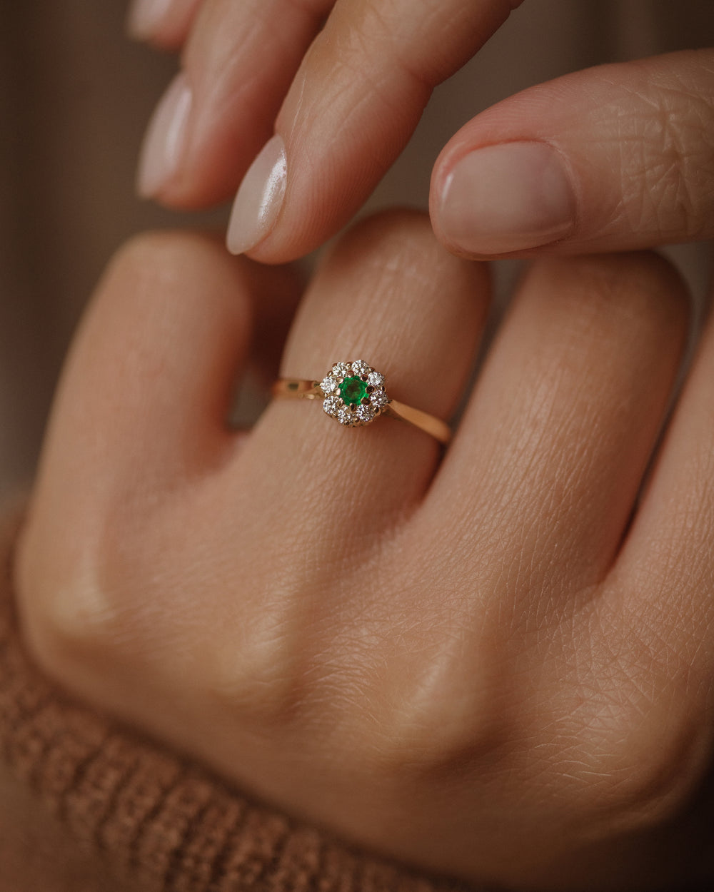 Constance 1986 Vintage 18ct Gold Emerald & Diamond Cluster Ring