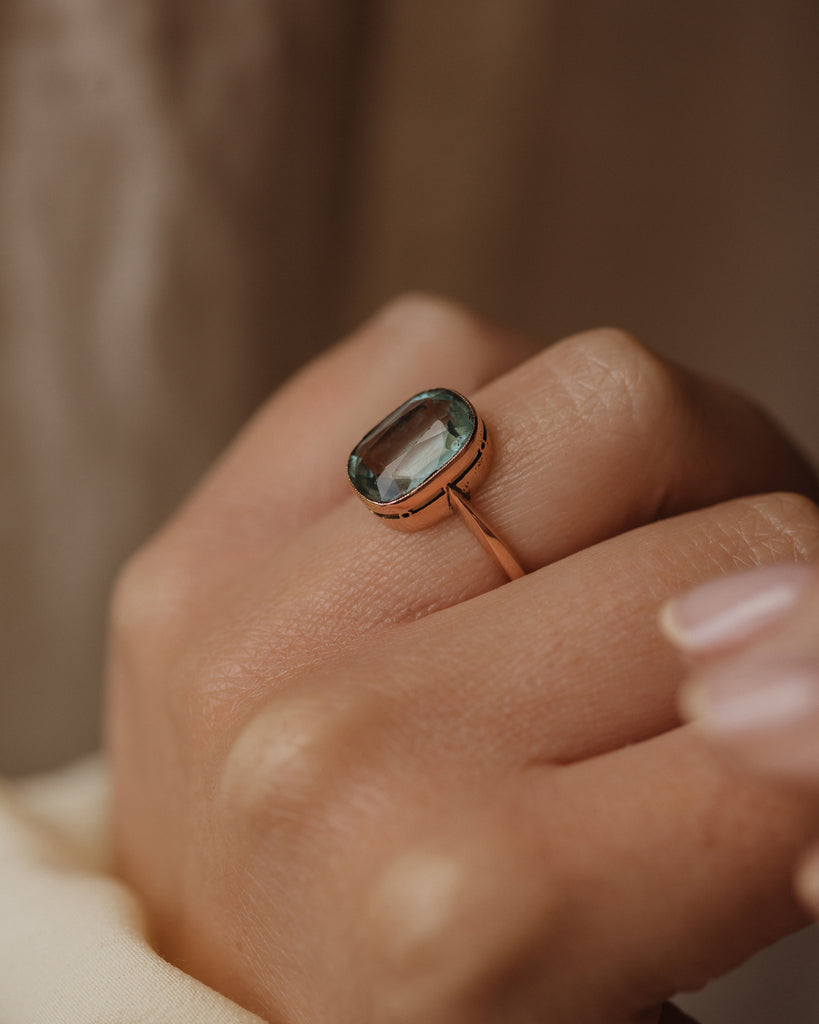 Bess Antique 9ct Gold Blue Paste Solitaire Ring