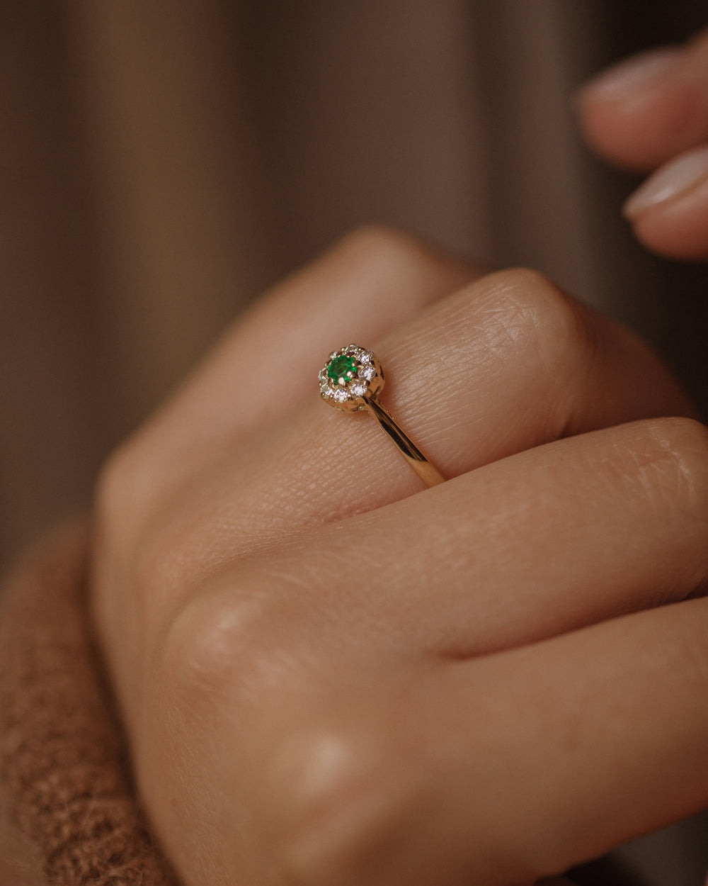 Constance 1986 Vintage 18ct Gold Emerald & Diamond Cluster Ring