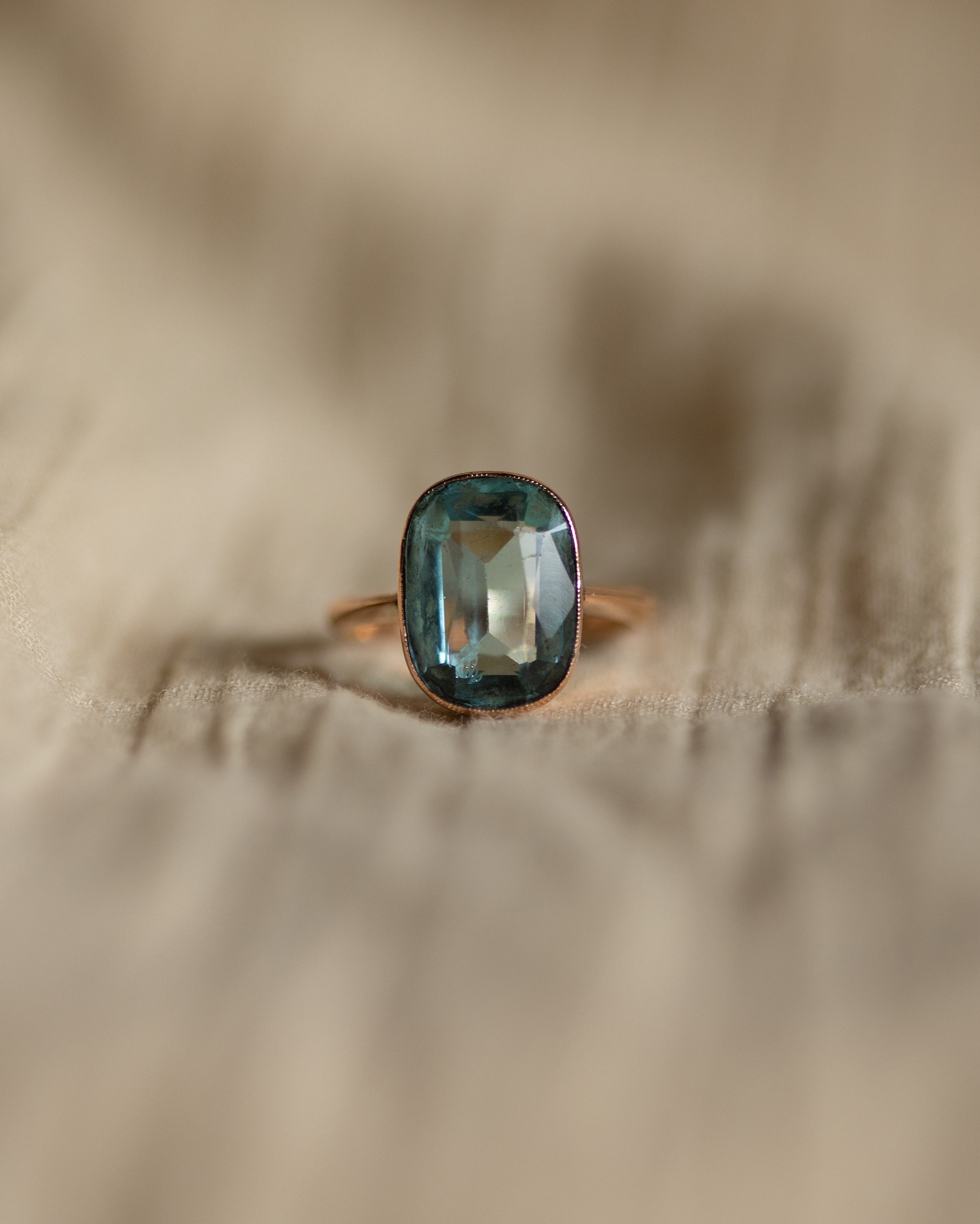 Image of Bess Antique 9ct Gold Blue Paste Solitaire Ring