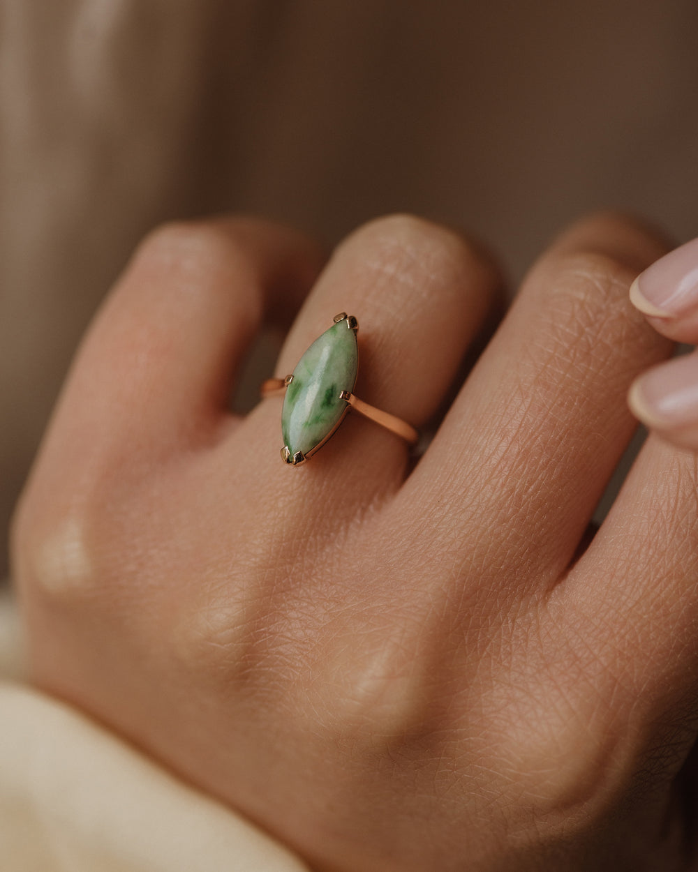 Gretchen Vintage 14ct Gold Jade Marquise Ring