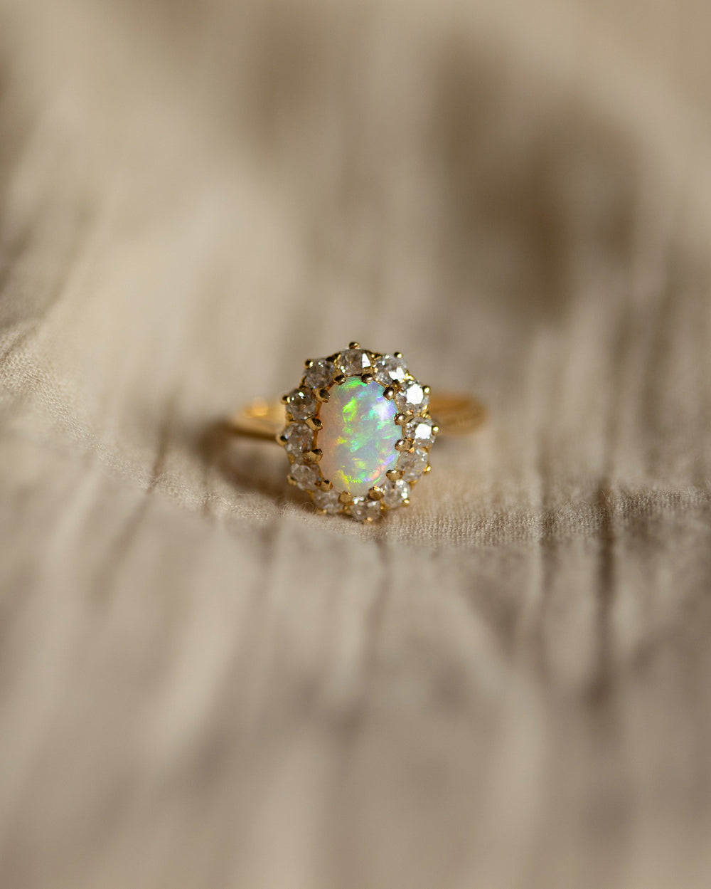 Maeve Antique 18ct Gold Opal & Diamond Cluster Ring