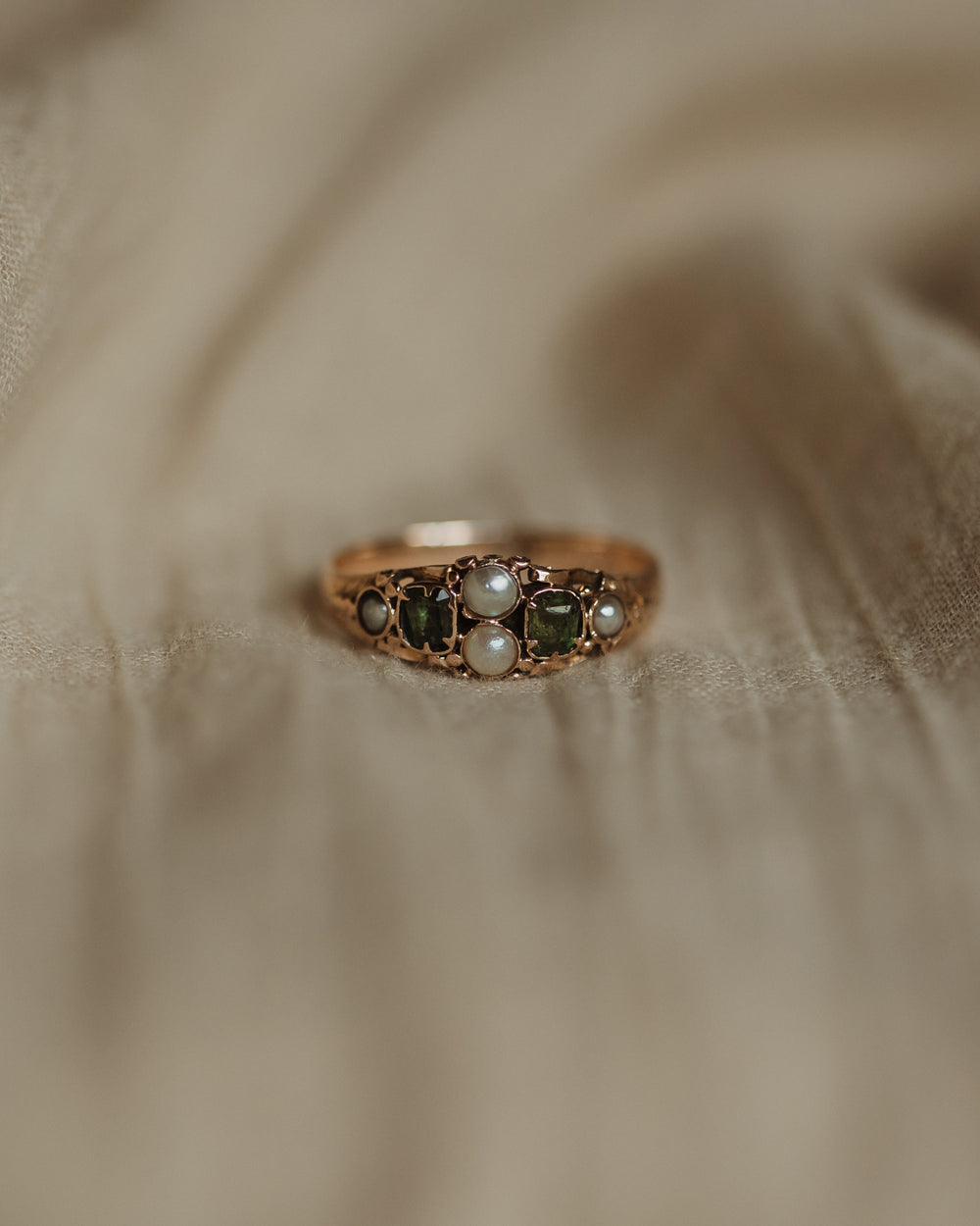 Esther Antique 15ct Gold Emerald & Pearl Ring