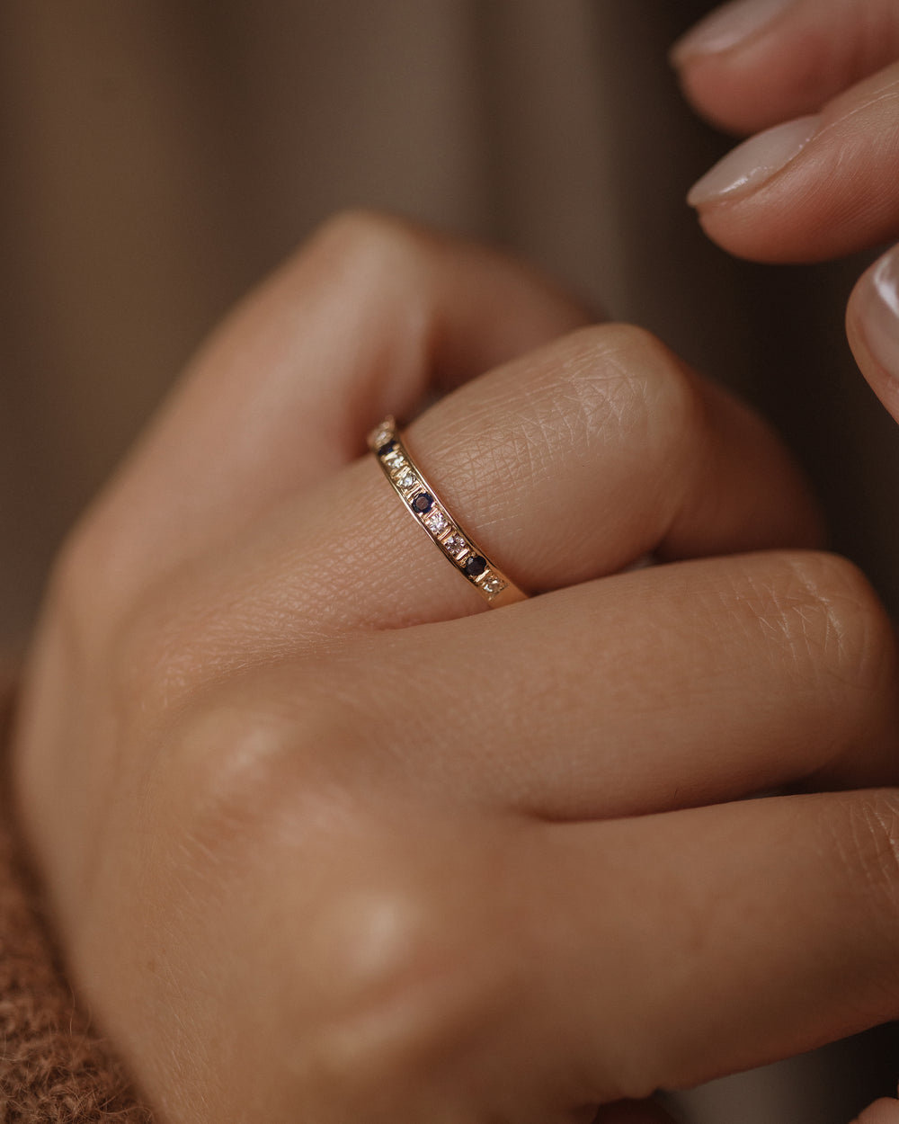 Gwyneth Vintage 14ct Gold Sapphire & Diamond Half Eternity Ring