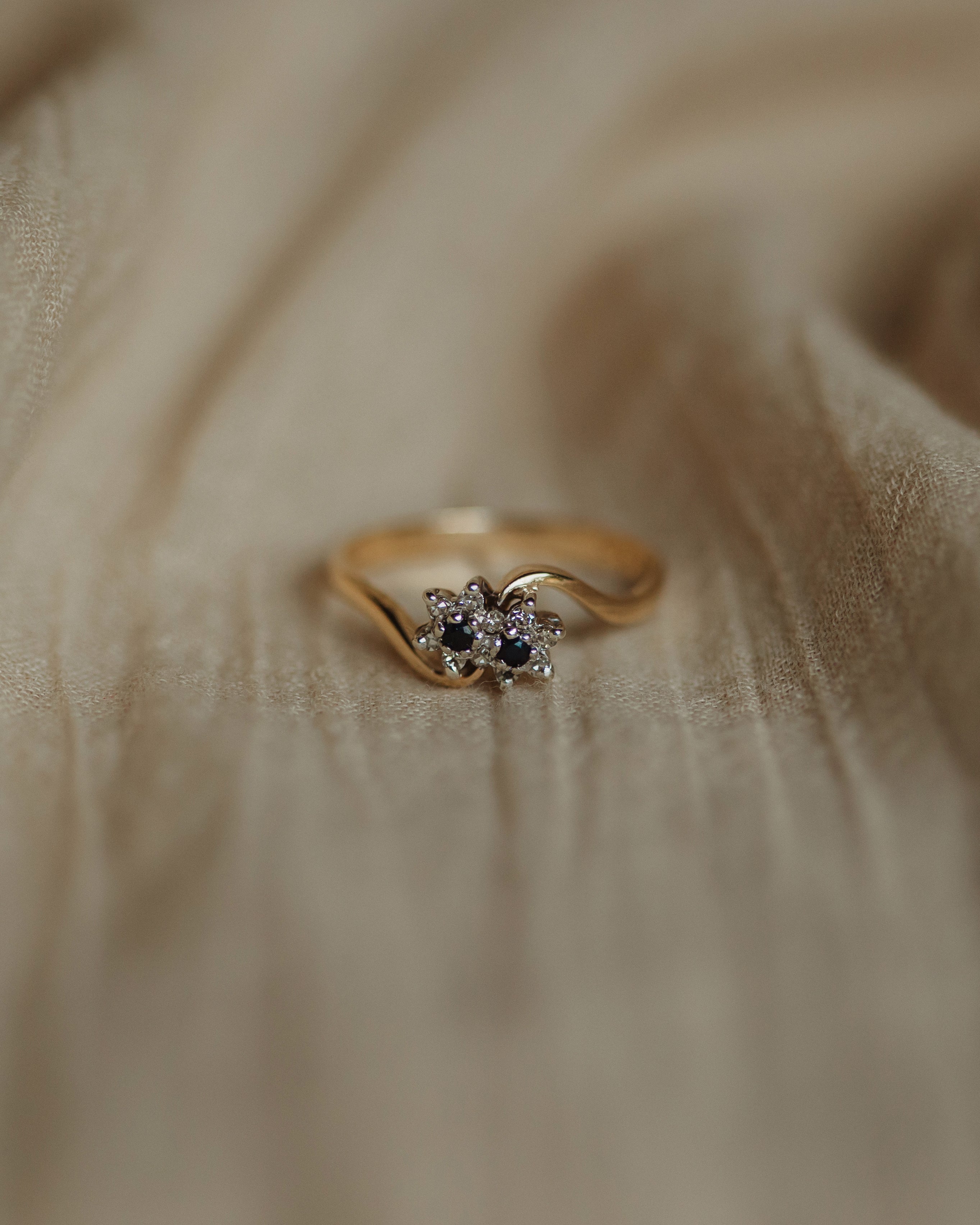 Image of Leona 1983 Vintage 9ct Gold Sapphire & Diamond Cluster Ring