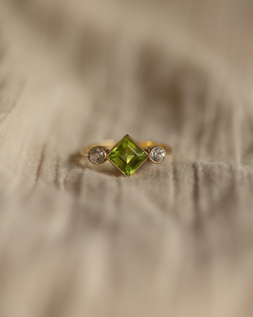 Inez Antique 18ct Gold Green Paste & Sapphire Trilogy Ring