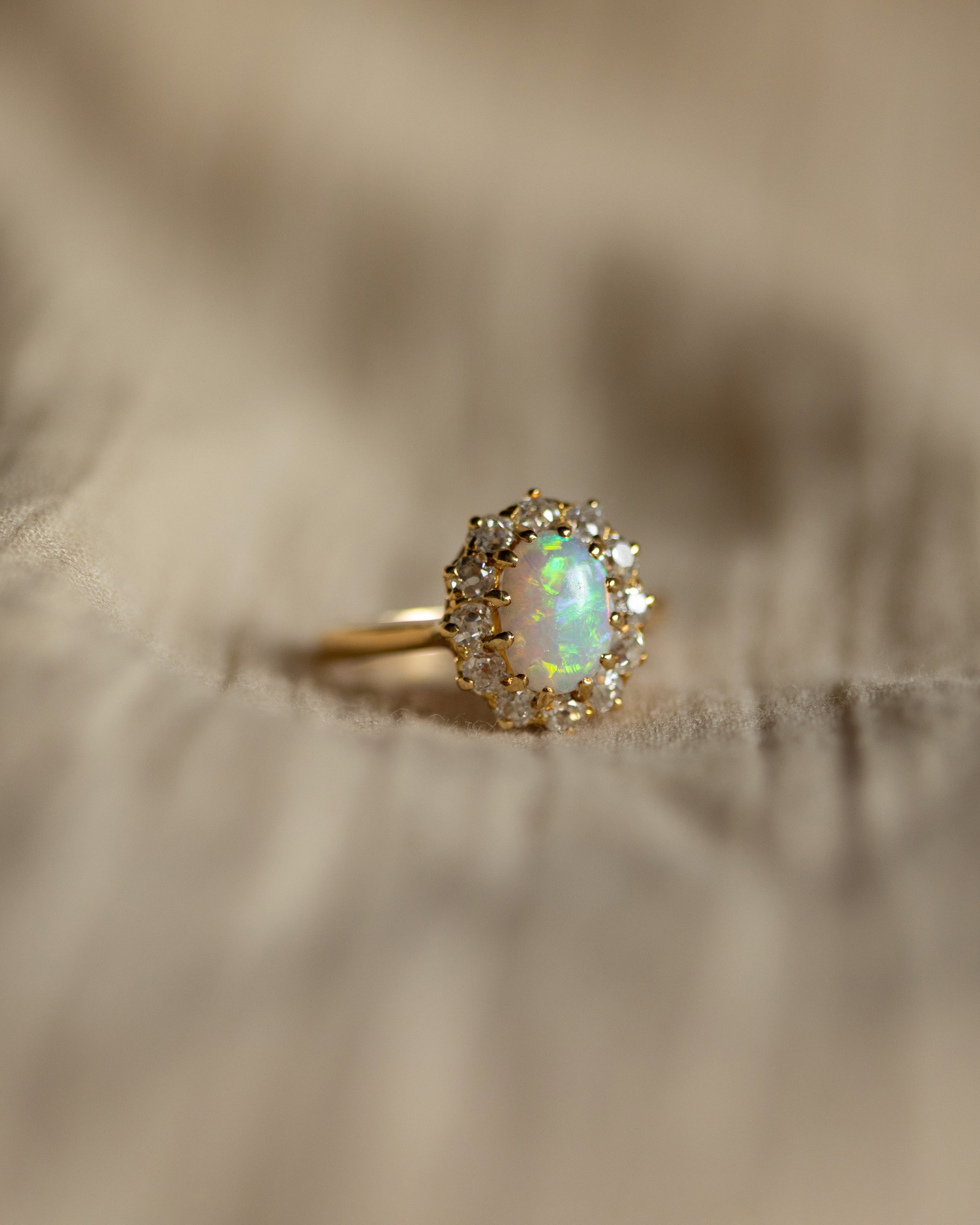 Maeve Antique 18ct Gold Opal & Diamond Cluster Ring