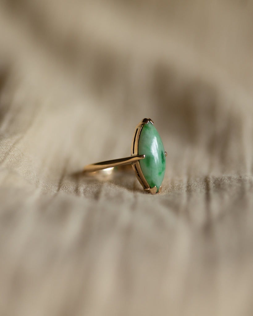 Gretchen Vintage 14ct Gold Jade Marquise Ring Rock n Rose