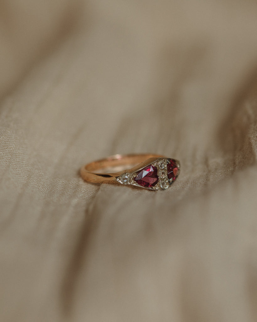 Lucy 1896 Antique 18ct Gold Heart-Shaped Garnet & Diamond Ring
